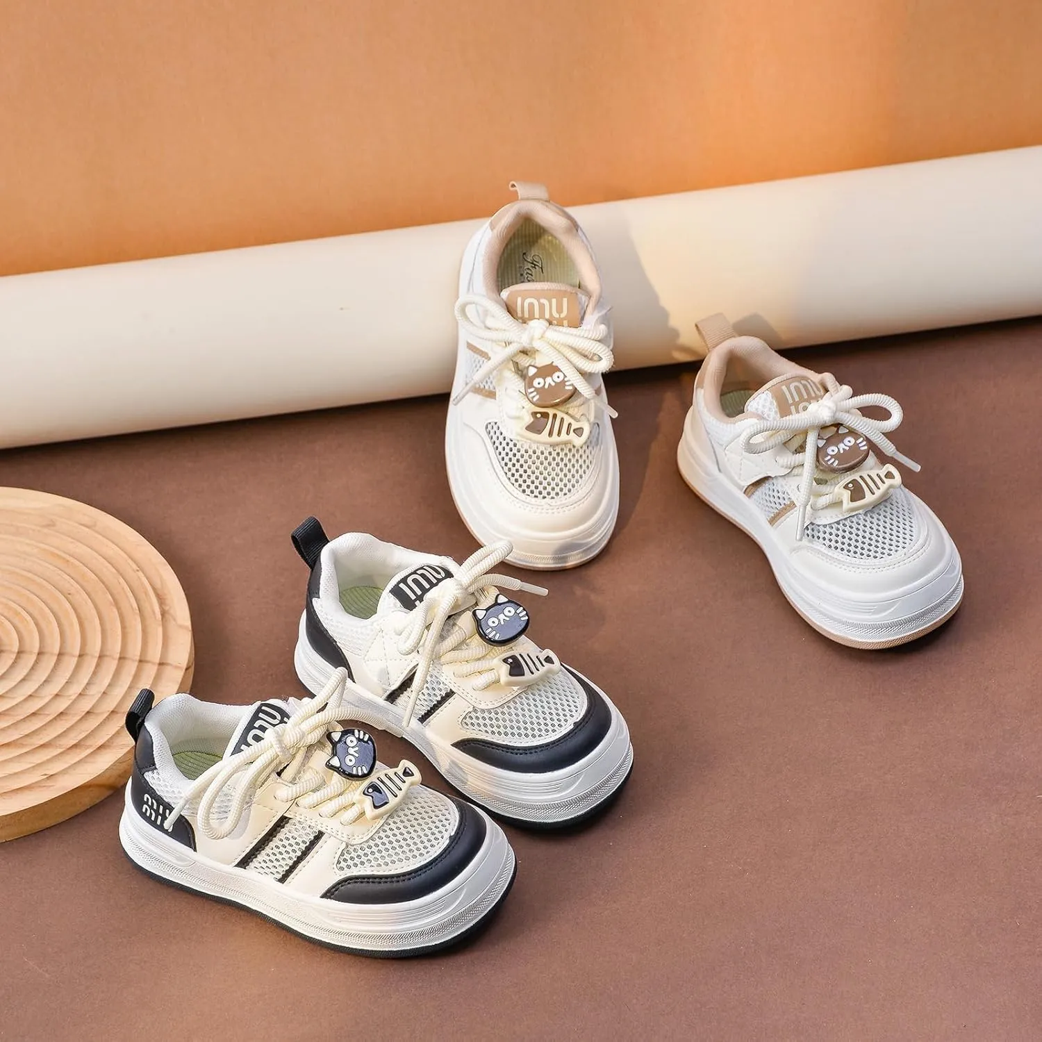 Kids Mesh Athletic Sneakers, Black and White, Platform Sole