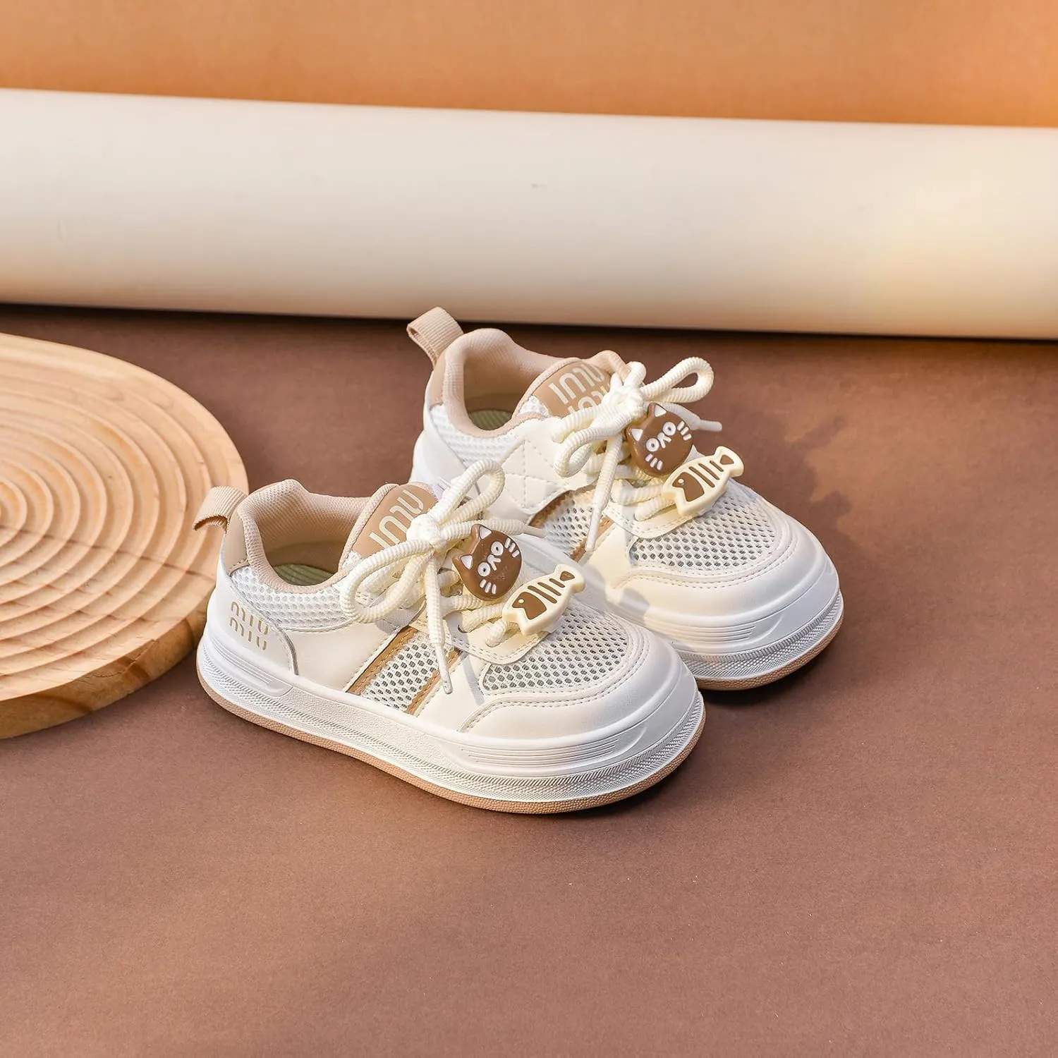 Kids Mesh Athletic Sneakers, Black and White, Platform Sole
