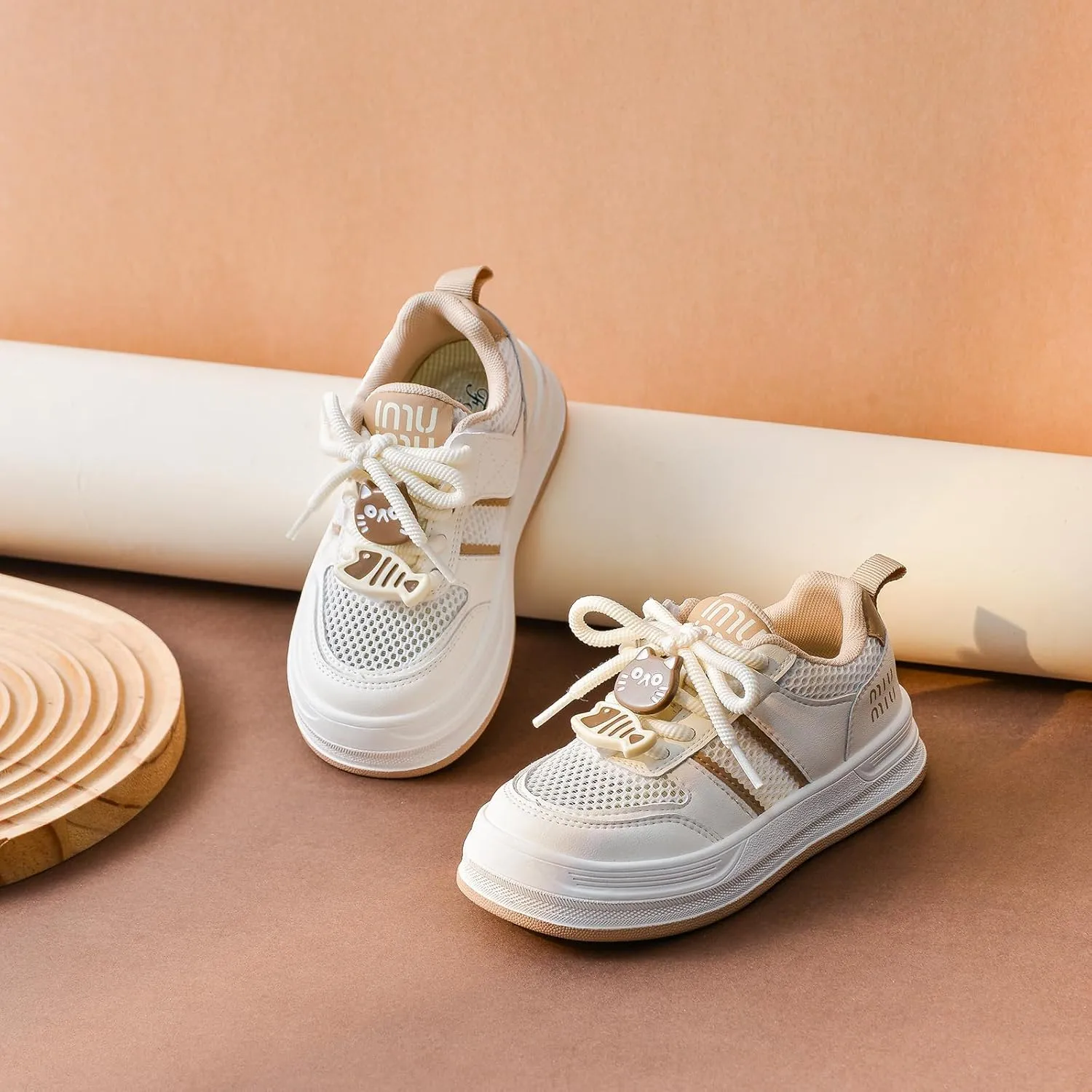 Kids Mesh Athletic Sneakers, Black and White, Platform Sole