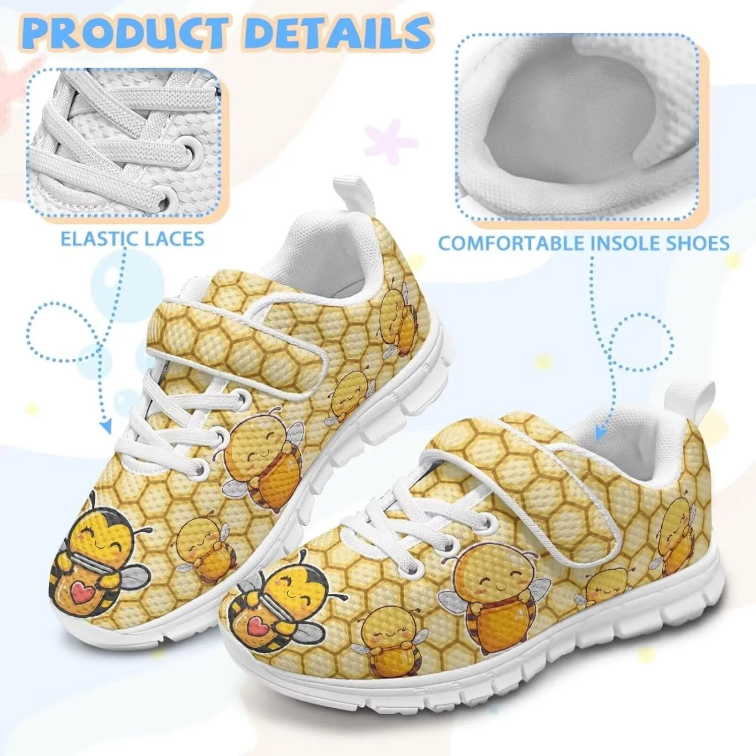Kids Sneakers Cute Animals Print Sports Shoes for Girls Athletic Shoes Mesh Walking Shoes Non Slip Tennis Pop Shoes Single Buckle Sneakers