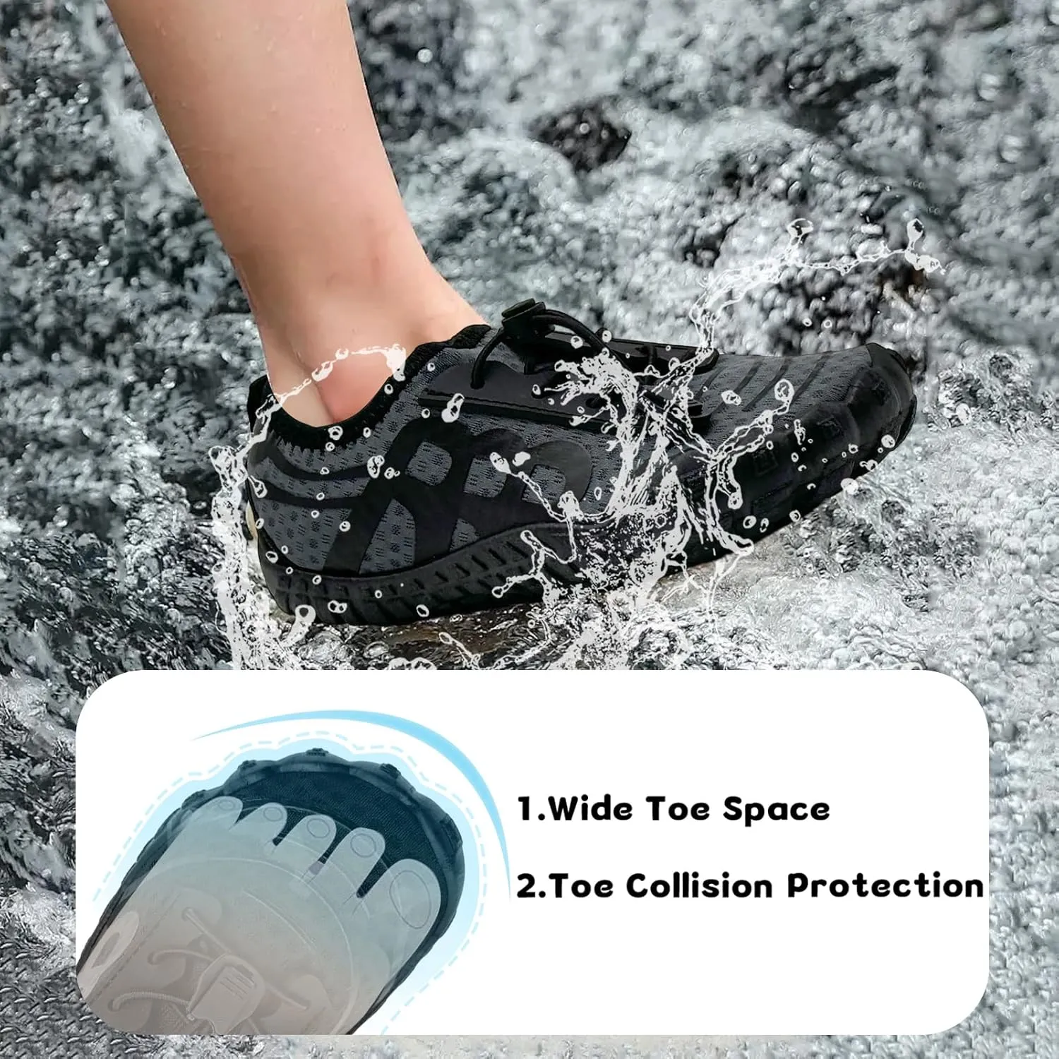 Kids Water Shoes Boys Girls Quick-Dry Beach Lightweight Toddler Barefoot Shoes Slip On Soft Walking Sneakers for Swim Beach Pool Black