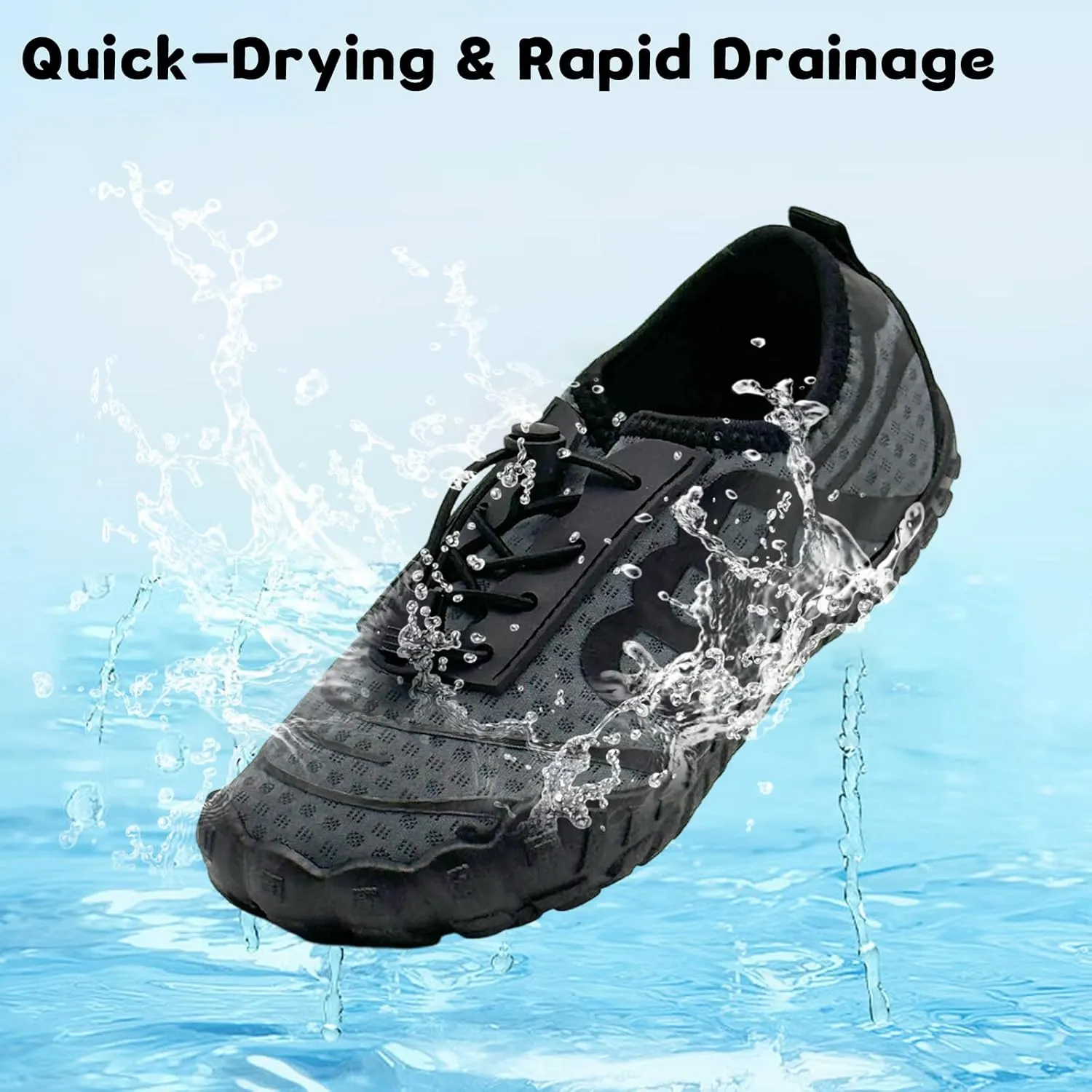 Kids Water Shoes Boys Girls Quick-Dry Beach Lightweight Toddler Barefoot Shoes Slip On Soft Walking Sneakers for Swim Beach Pool Black