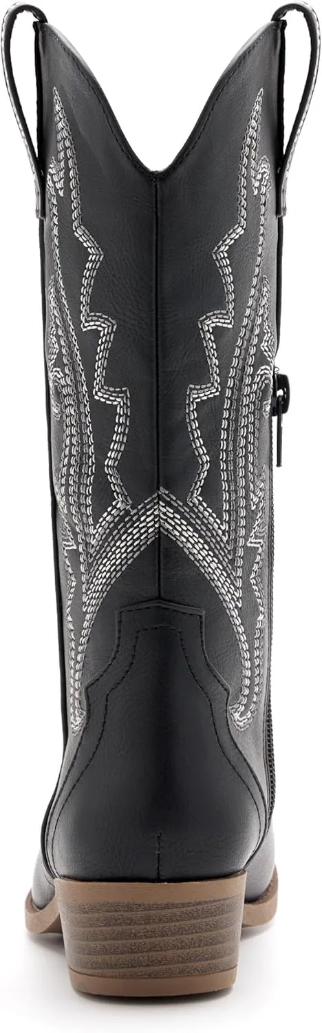 Kids Western Boots Embroidered Cowgirl Cowboy Boots Boys Girls Mid Calf Round Toe Riding Shoes Little Kid/Big Kid