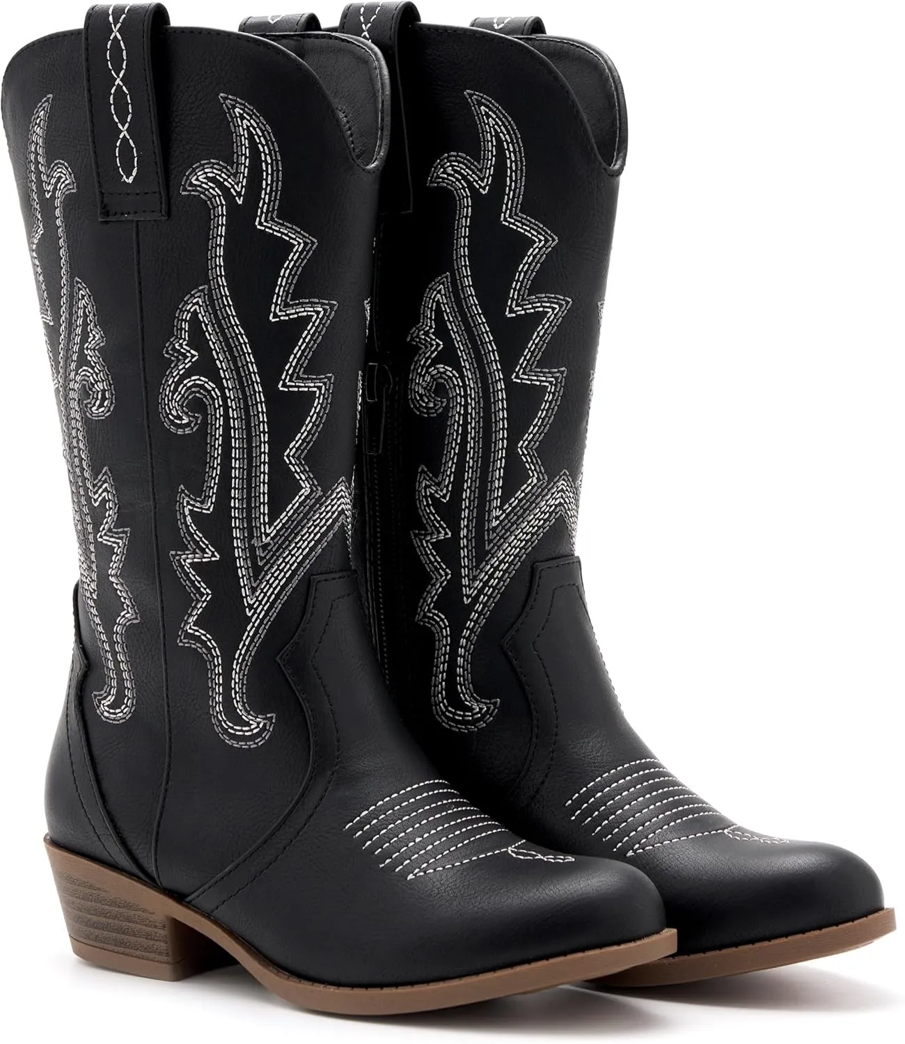 Kids Western Boots Embroidered Cowgirl Cowboy Boots Boys Girls Mid Calf Round Toe Riding Shoes Little Kid/Big Kid
