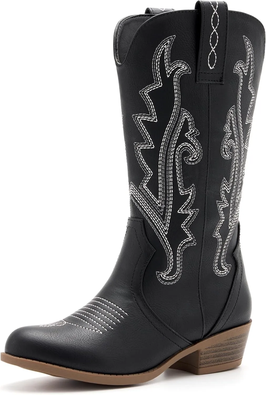 Kids Western Boots Embroidered Cowgirl Cowboy Boots Boys Girls Mid Calf Round Toe Riding Shoes Little Kid/Big Kid