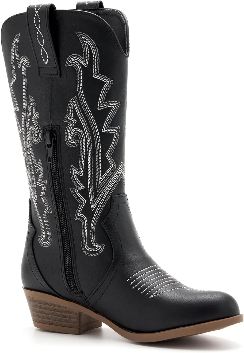 Kids Western Boots Embroidered Cowgirl Cowboy Boots Boys Girls Mid Calf Round Toe Riding Shoes Little Kid/Big Kid