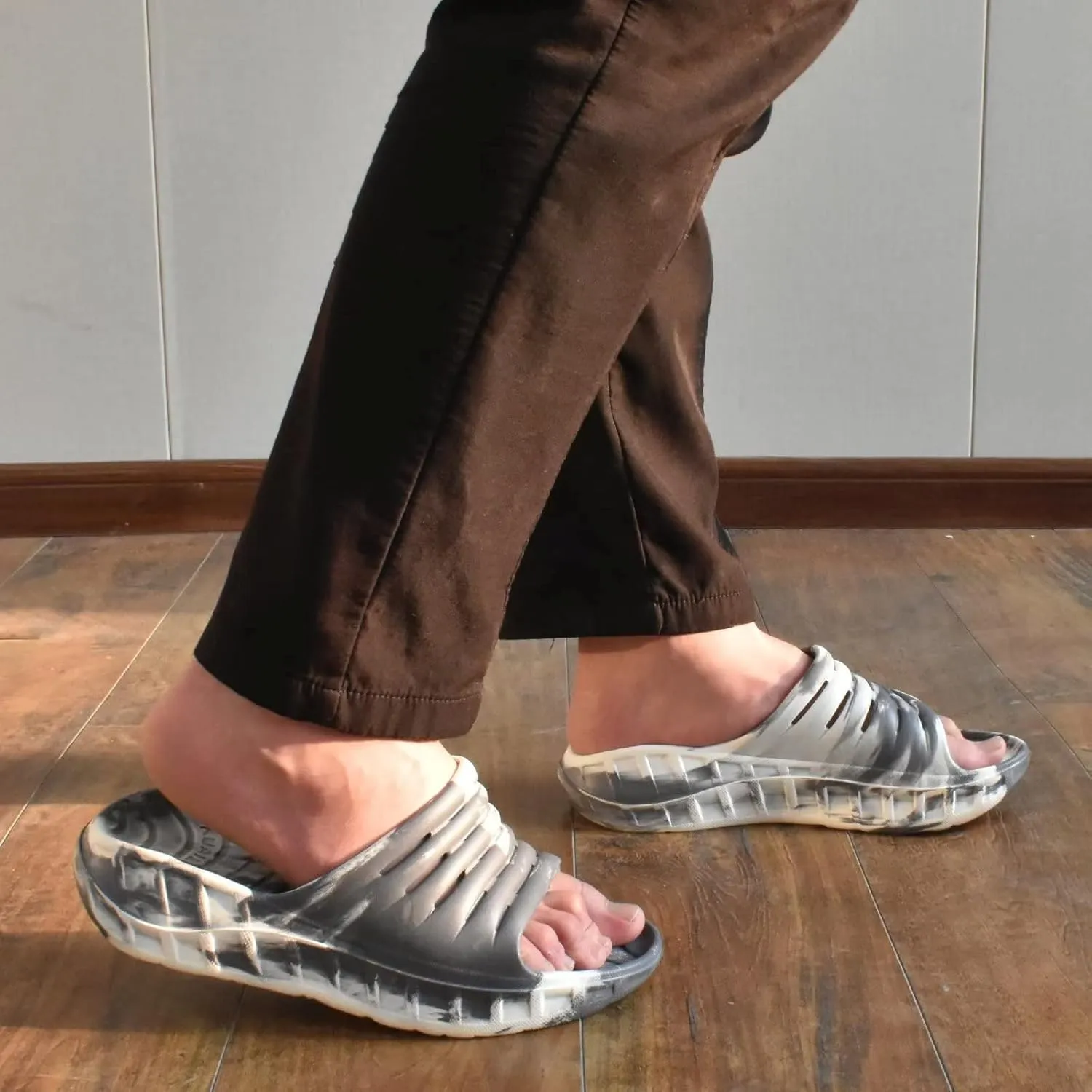 KuaiLu Mens Recovery Sandals Orthotic Thick Cushion Open Toe Sport Slides, Reduces Stress on Feet With Comfortable Plantar Fasciitis, Joints & Back Post-Exercise