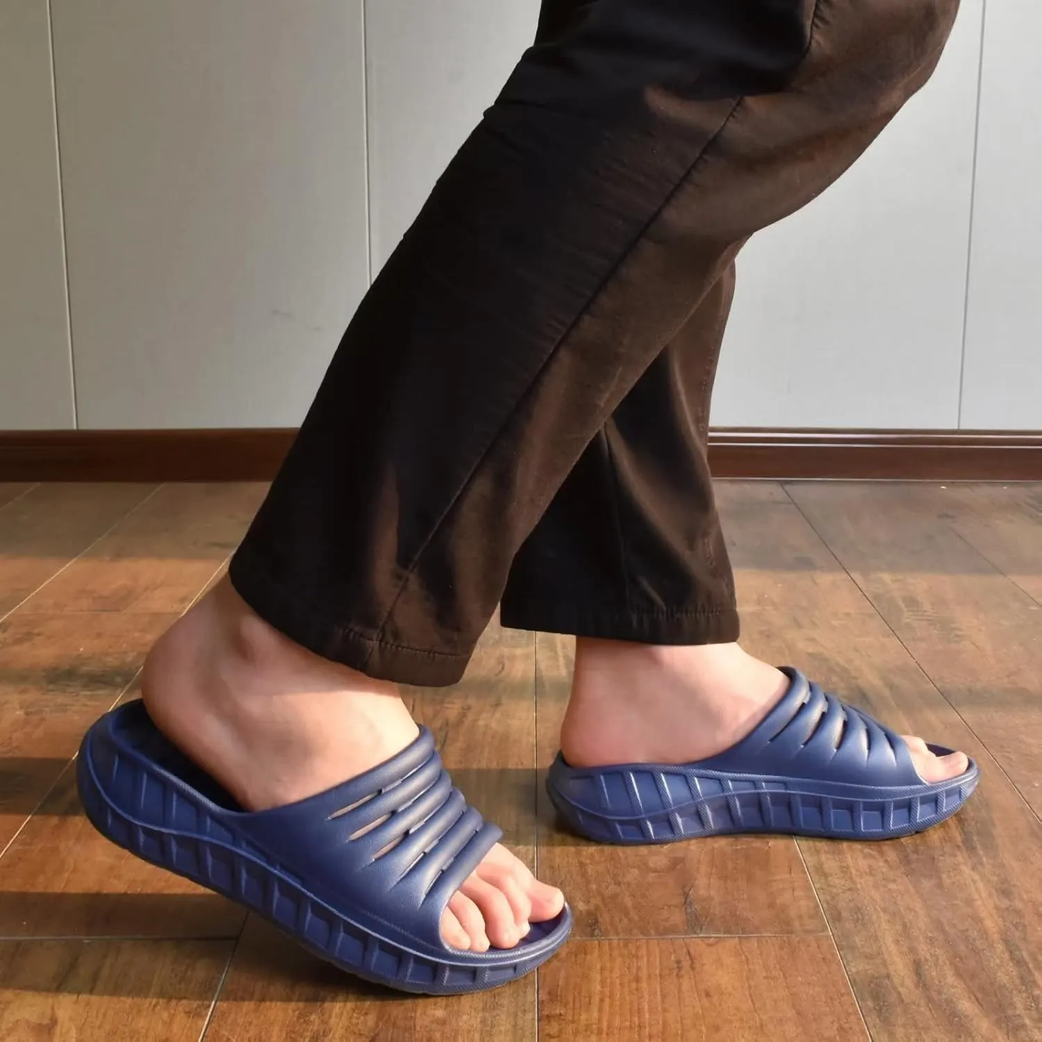KuaiLu Mens Recovery Sandals Orthotic Thick Cushion Open Toe Sport Slides, Reduces Stress on Feet With Comfortable Plantar Fasciitis, Joints & Back Post-Exercise