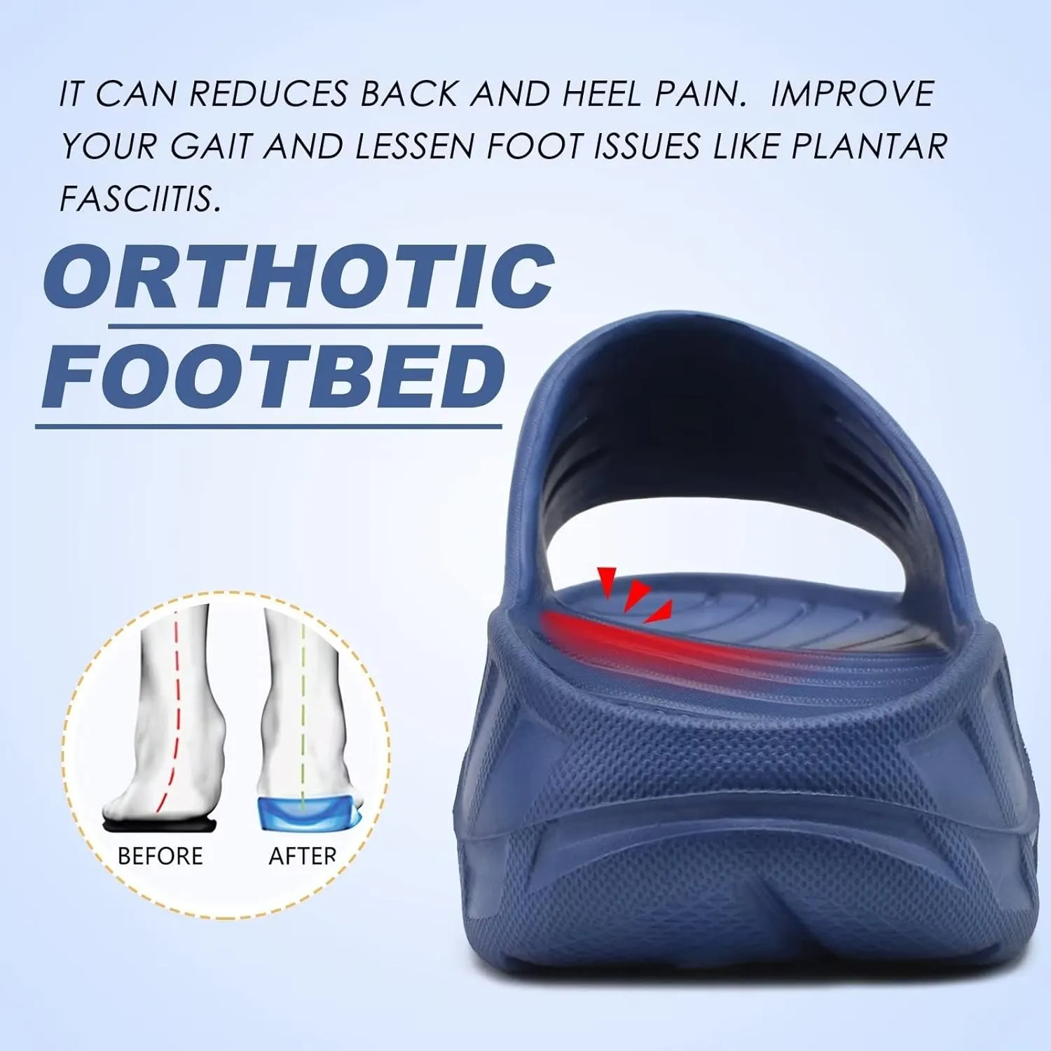 KuaiLu Mens Recovery Sandals Orthotic Thick Cushion Open Toe Sport Slides, Reduces Stress on Feet With Comfortable Plantar Fasciitis, Joints & Back Post-Exercise