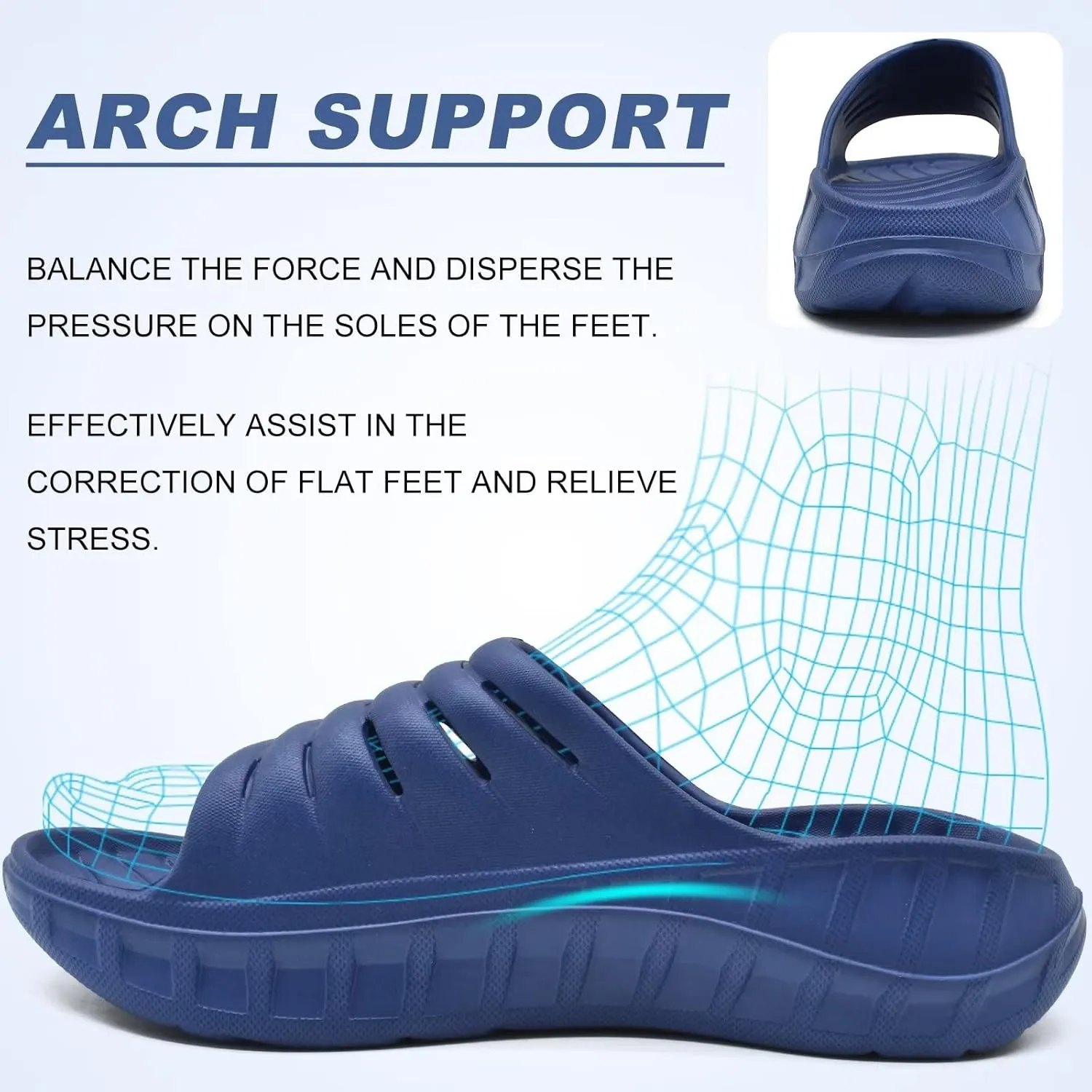 KuaiLu Mens Recovery Sandals Orthotic Thick Cushion Open Toe Sport Slides, Reduces Stress on Feet With Comfortable Plantar Fasciitis, Joints & Back Post-Exercise