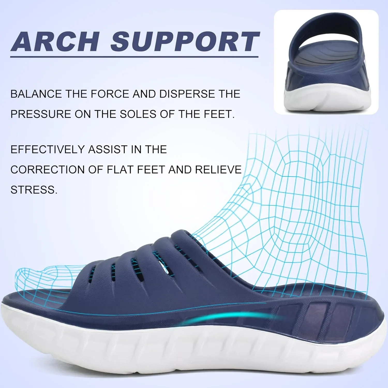 KuaiLu Mens Recovery Sandals Orthotic Thick Cushion Open Toe Sport Slides, Reduces Stress on Feet With Comfortable Plantar Fasciitis, Joints & Back Post-Exercise