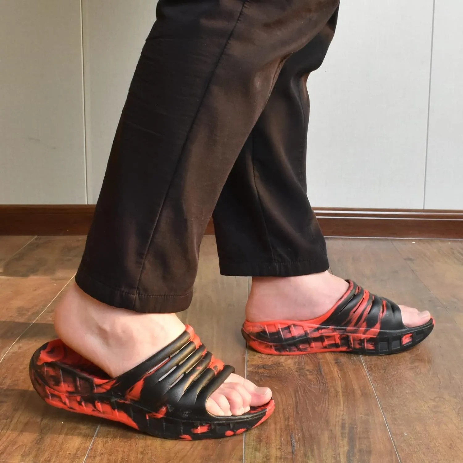 KuaiLu Mens Recovery Sandals Orthotic Thick Cushion Open Toe Sport Slides, Reduces Stress on Feet With Comfortable Plantar Fasciitis, Joints & Back Post-Exercise