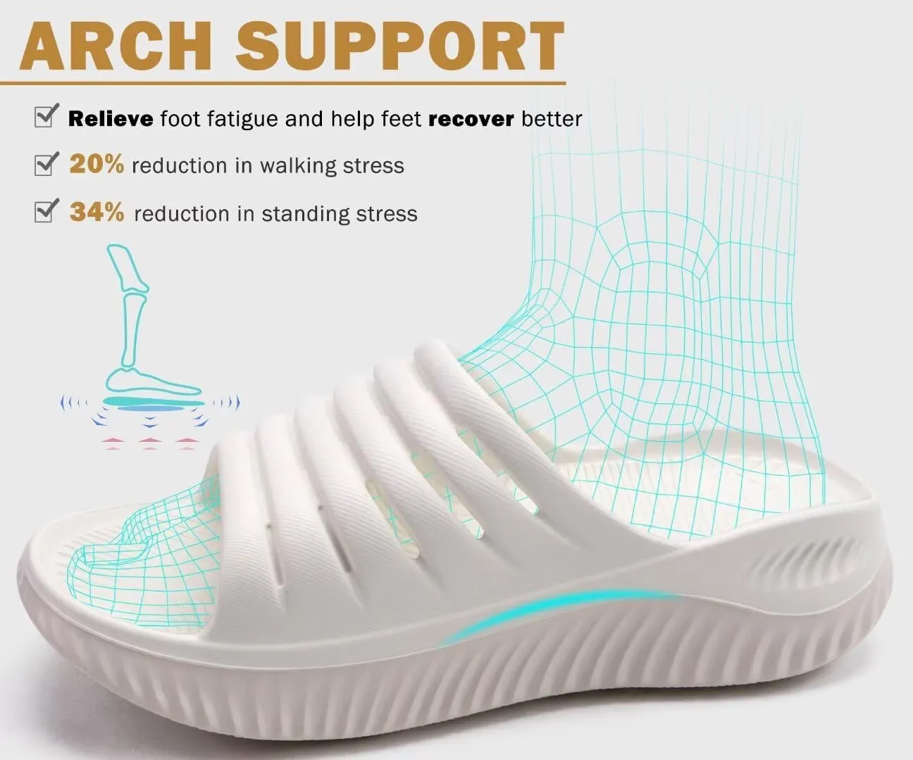 KuaiLu Womens Recovery Sandals With Comfortable Plantar Fasciitis Support,Ladies Orthotic Open Toe Sport Slides Thick Cushion Reduces Stress on Feet,Joints & Back Post-Exercise