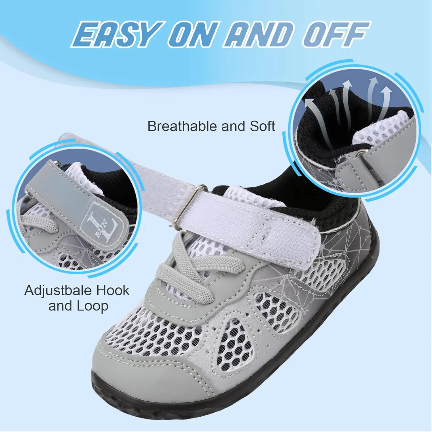 L-RUN Toddler Sneakers Boys Girls Barefoot Summer Walking Shoes Toddler Boy Tennis Shoes Mesh Lightweight