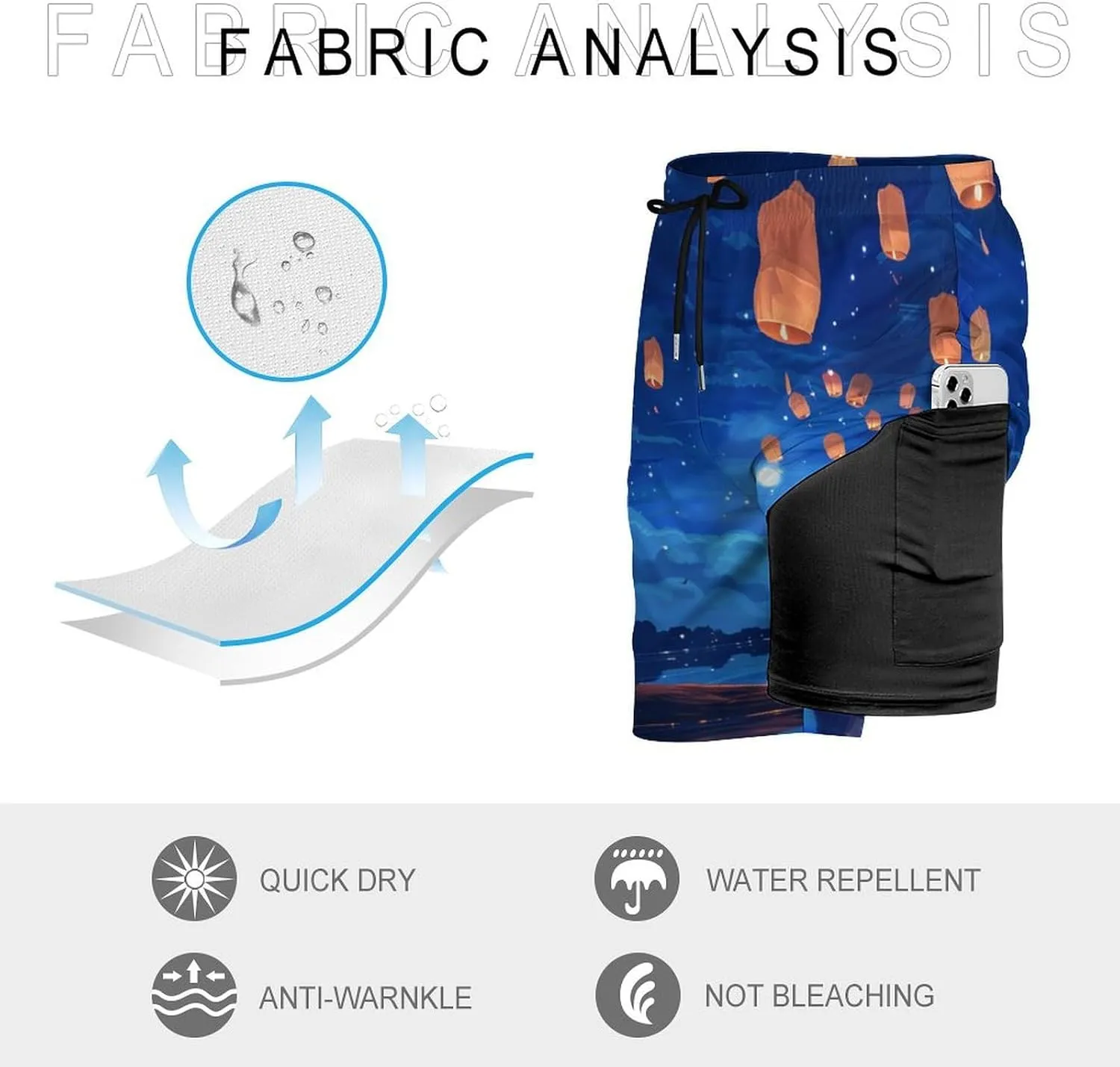 Lake Lanterns at Night Men's Swim Trunks Quick Dry Board Shorts Swimwear Beach Shorts with Compression Liner