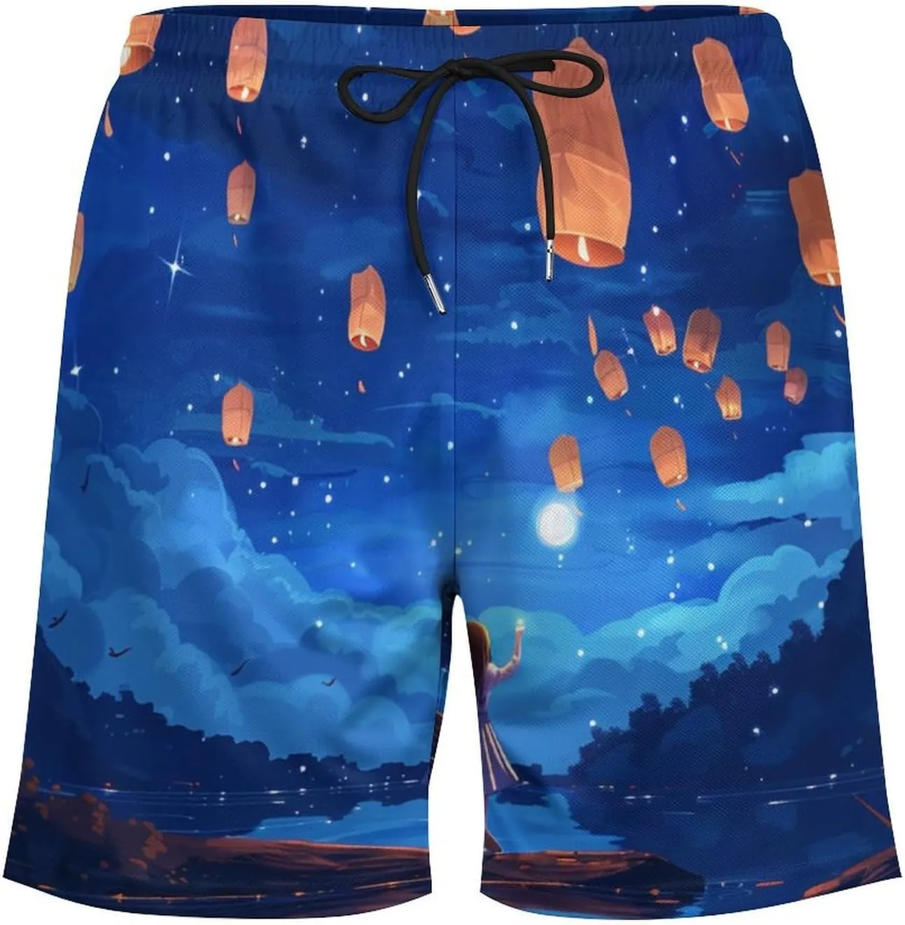 Lake Lanterns at Night Men's Swim Trunks Quick Dry Board Shorts Swimwear Beach Shorts with Compression Liner