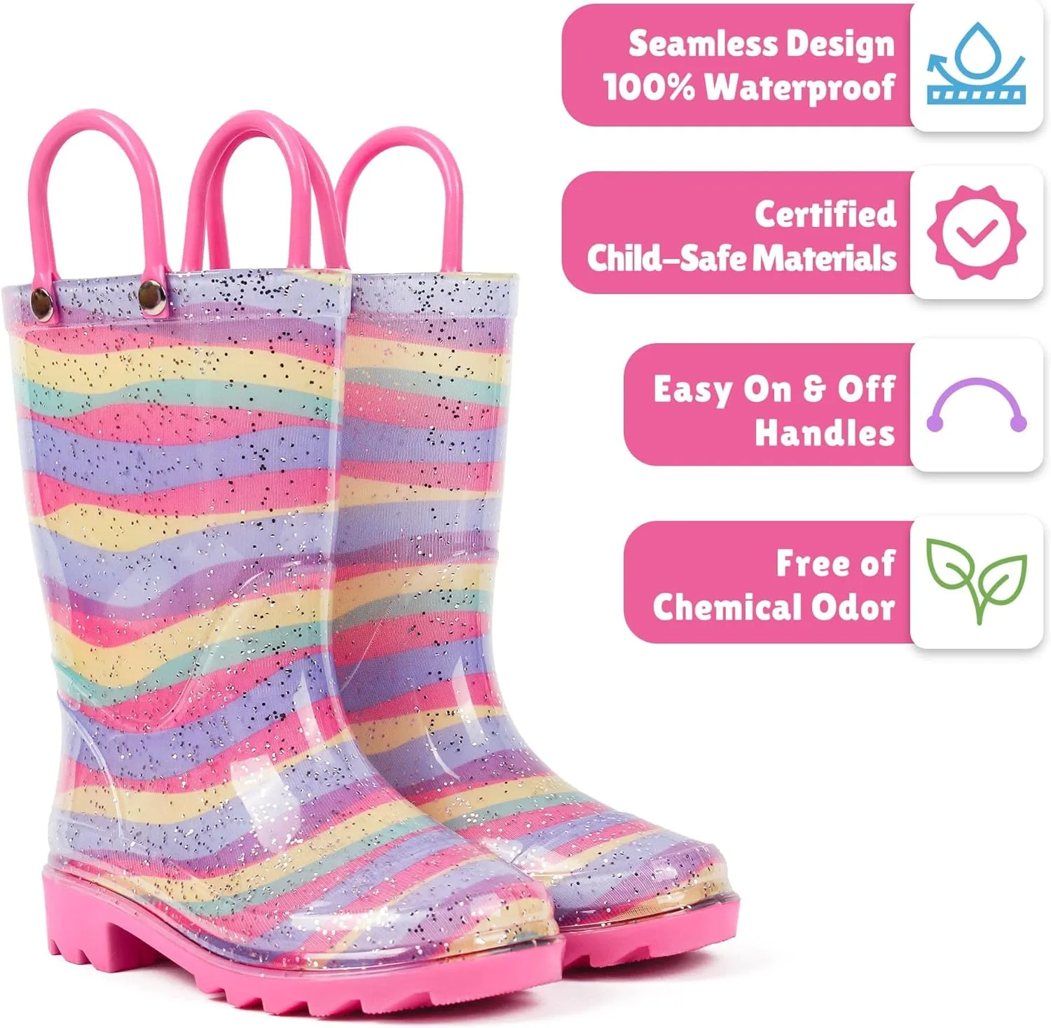 landchief Toddler Rain Boots Kids Waterproof Boots for Boys Girls with Easy-on Handles Outdoor Unisex-Child