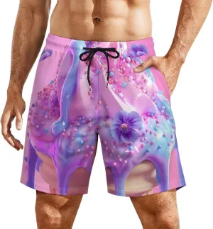 LCE Cream Men's Swim Trunks Quick Dry Board Shorts Swim Shorts Swimwear with Compression Liner