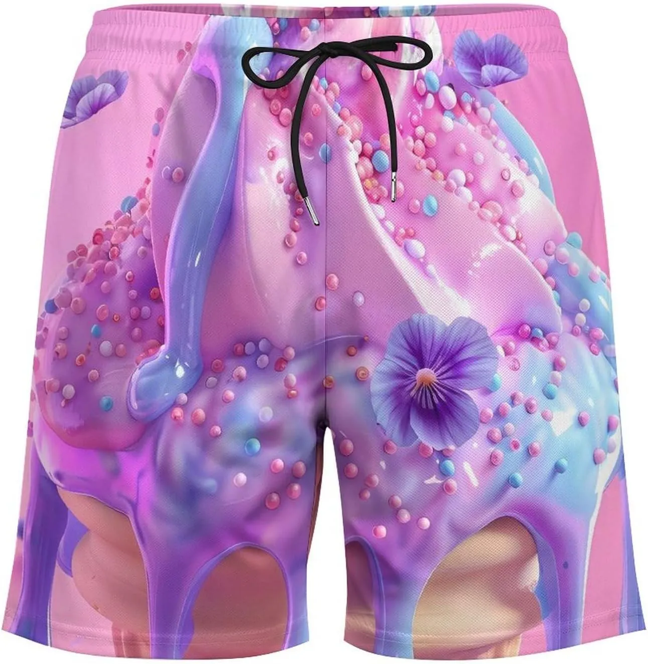 LCE Cream Men's Swim Trunks Quick Dry Board Shorts Swim Shorts Swimwear with Compression Liner
