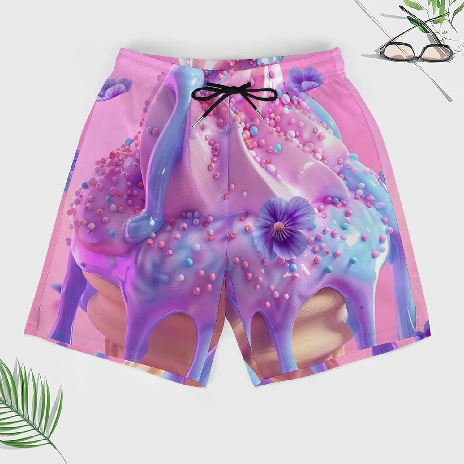 LCE Cream Men's Swim Trunks Quick Dry Board Shorts Swim Shorts Swimwear with Compression Liner