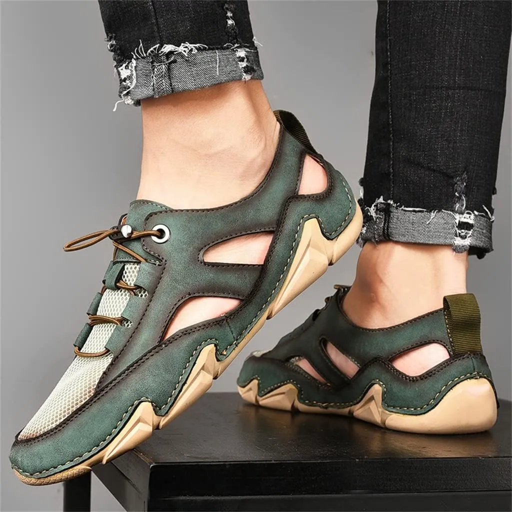 Leather Mens Sandals Breathable Mesh Casual Shoes Men Outdoor Beach Sandals Men Slippers(39)