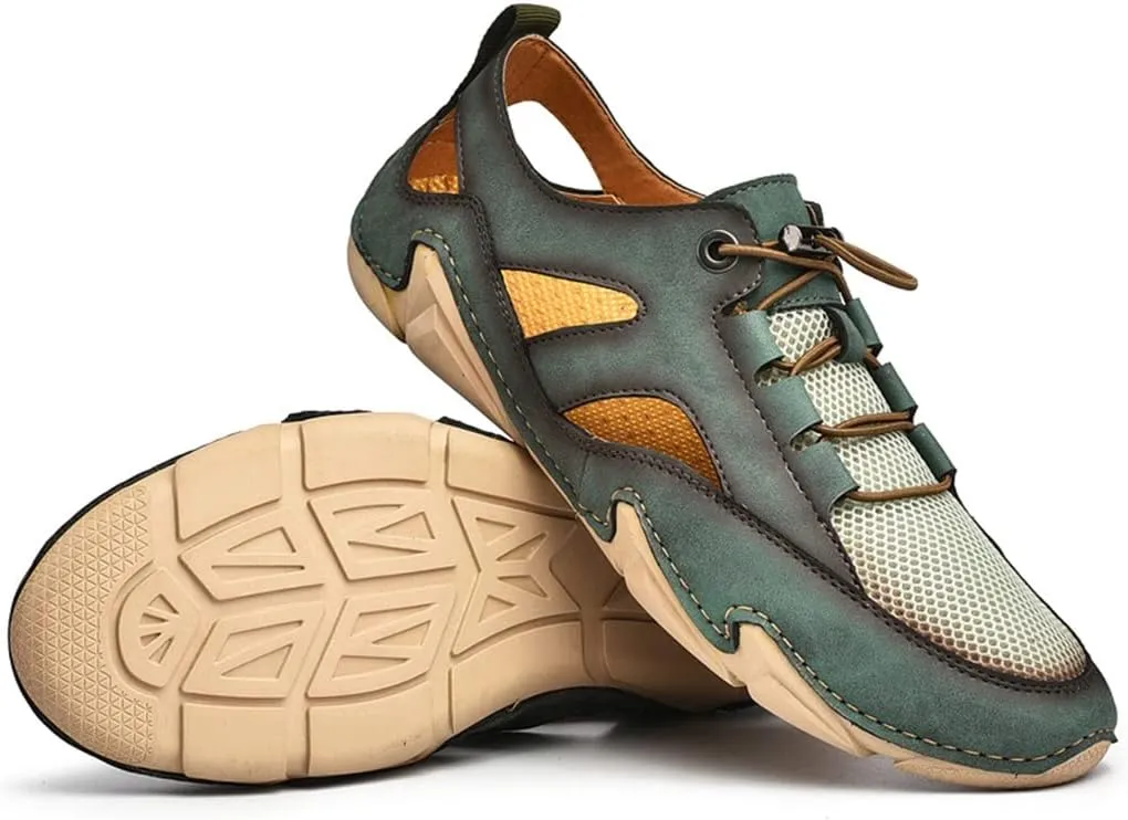Leather Mens Sandals Breathable Mesh Casual Shoes Men Outdoor Beach Sandals Men Slippers(39)
