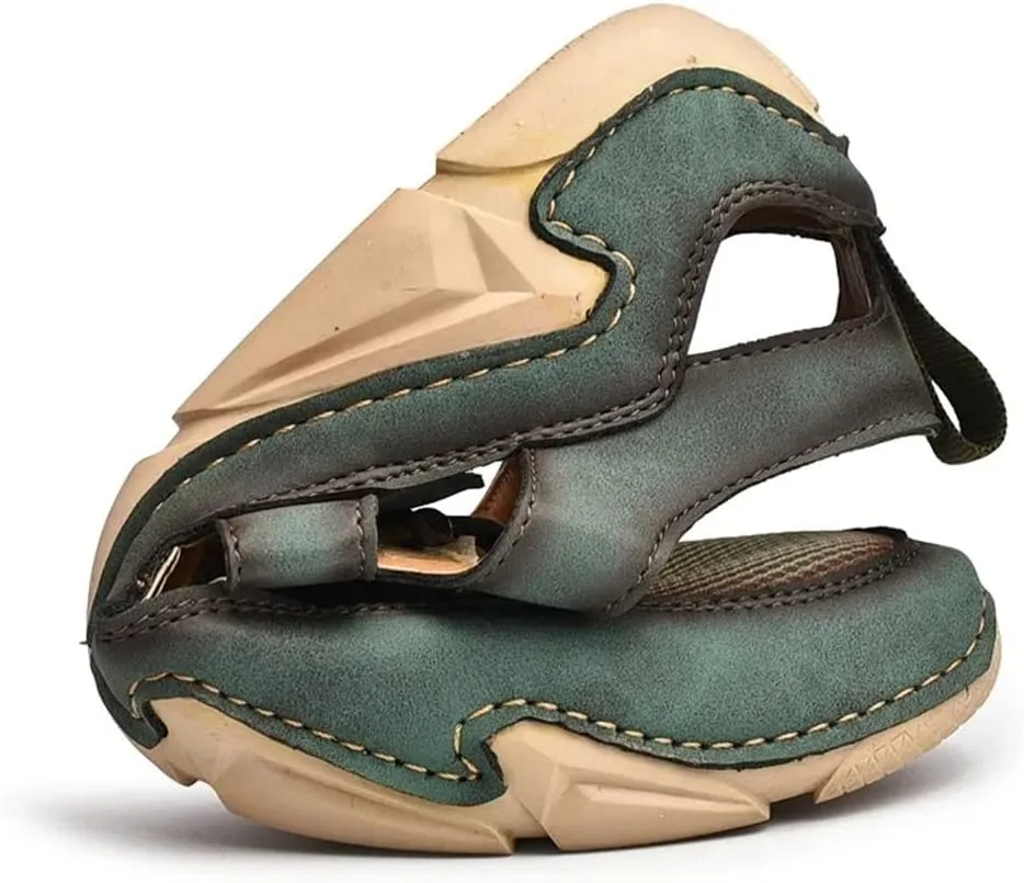 Leather Mens Sandals Breathable Mesh Casual Shoes Men Outdoor Beach Sandals Men Slippers(39)