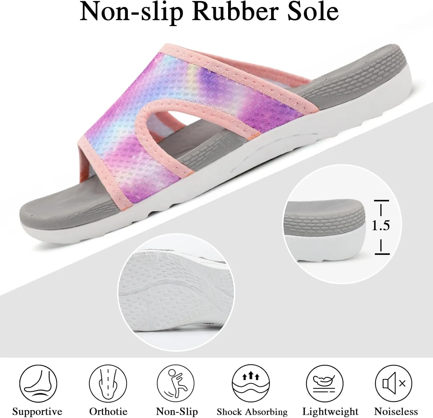 LeIsfIt Womens Slide Sandals Arch Support Slides Slip on Plantar Fasciitis Sandals Ladies Yoga Mat Thick Cushion Slipper Slides for Indoor Outdoor