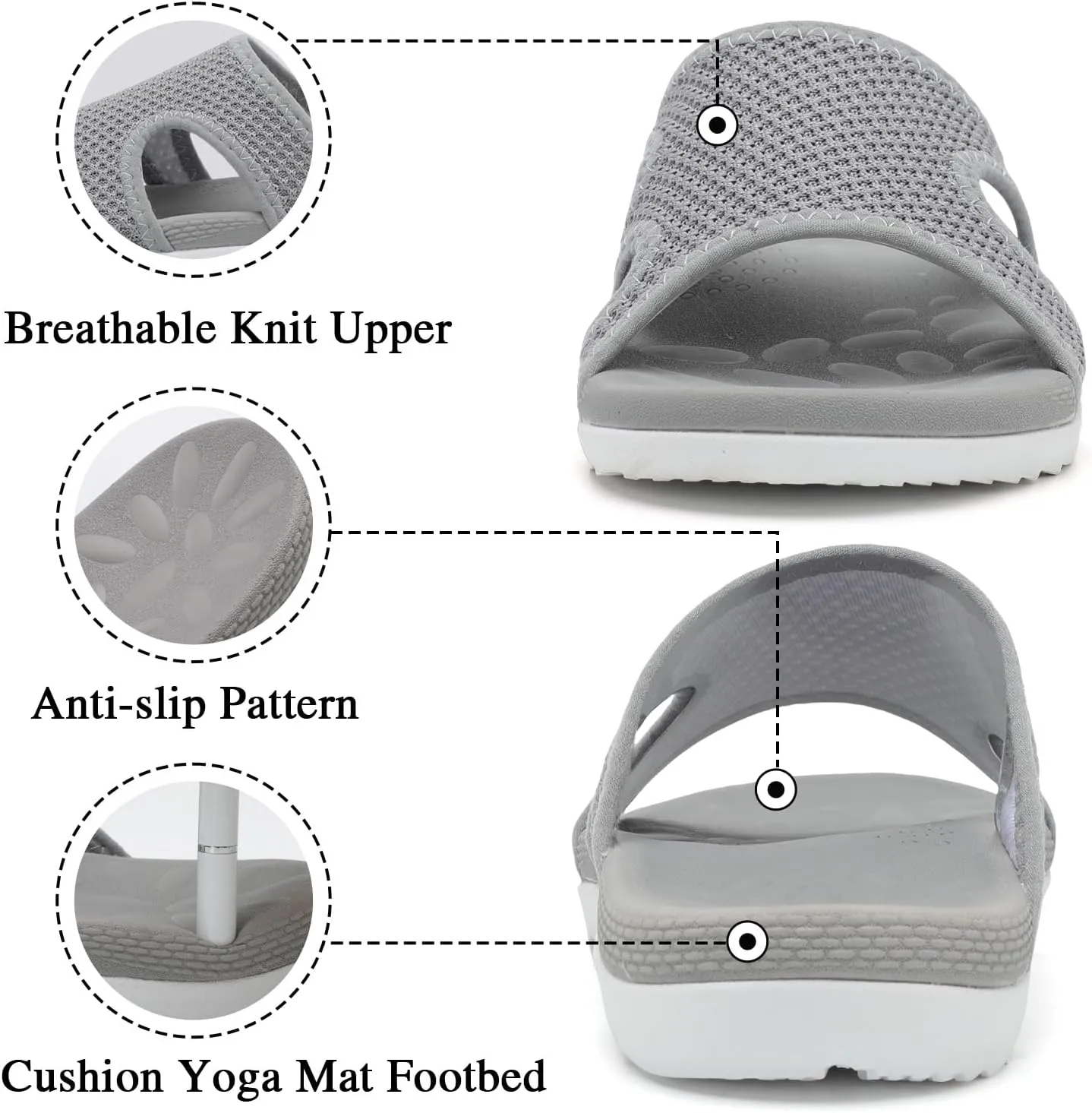LeIsfIt Womens Slide Sandals Arch Support Slides Slip on Plantar Fasciitis Sandals Ladies Yoga Mat Thick Cushion Slipper Slides for Indoor Outdoor