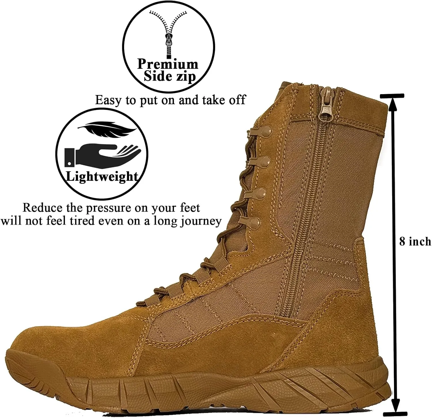 Lightweight Man Tactical Military Boots Combat Boots Anti-Collision Side Zipper Training Lace Up Outdoor Hiking Breathable Shoe