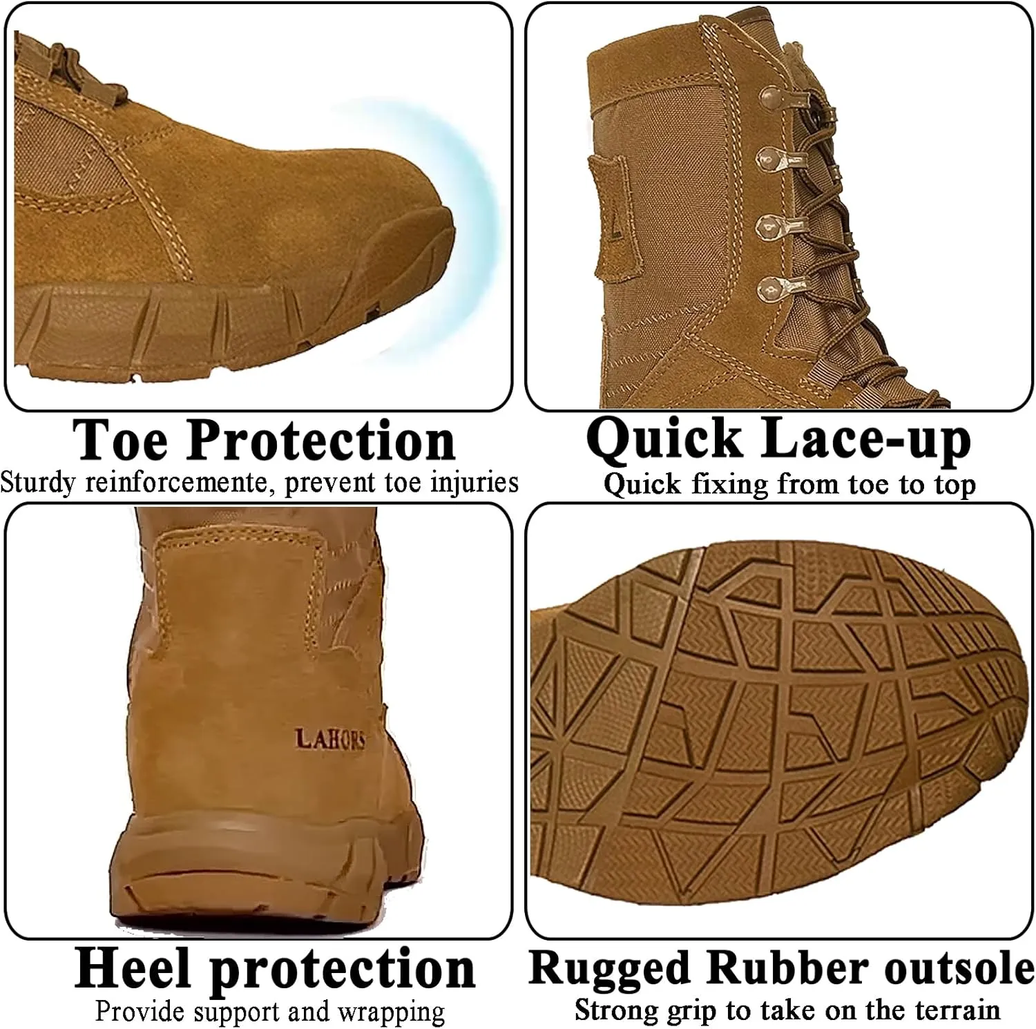 Lightweight Man Tactical Military Boots Combat Boots Anti-Collision Side Zipper Training Lace Up Outdoor Hiking Breathable Shoe