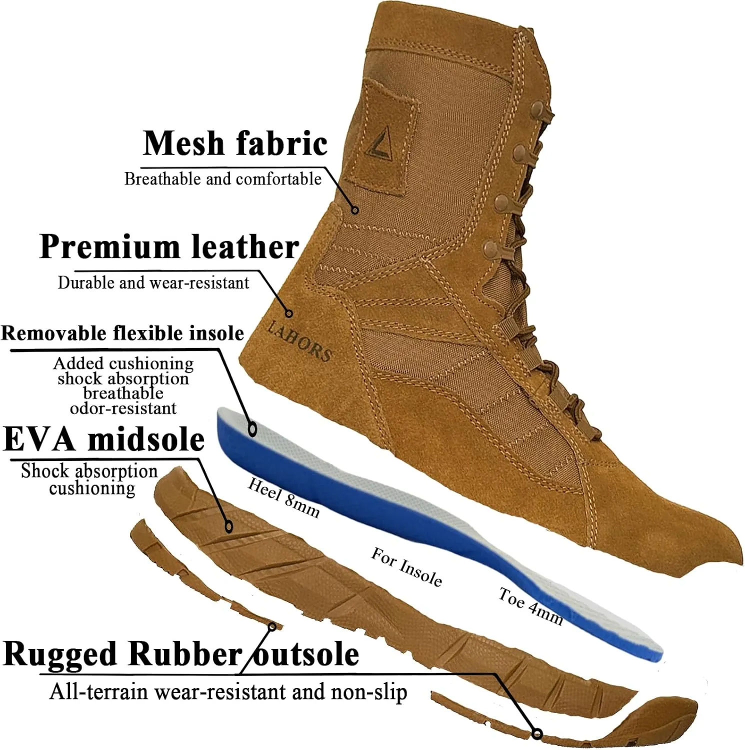 Lightweight Man Tactical Military Boots Combat Boots Anti-Collision Side Zipper Training Lace Up Outdoor Hiking Breathable Shoe