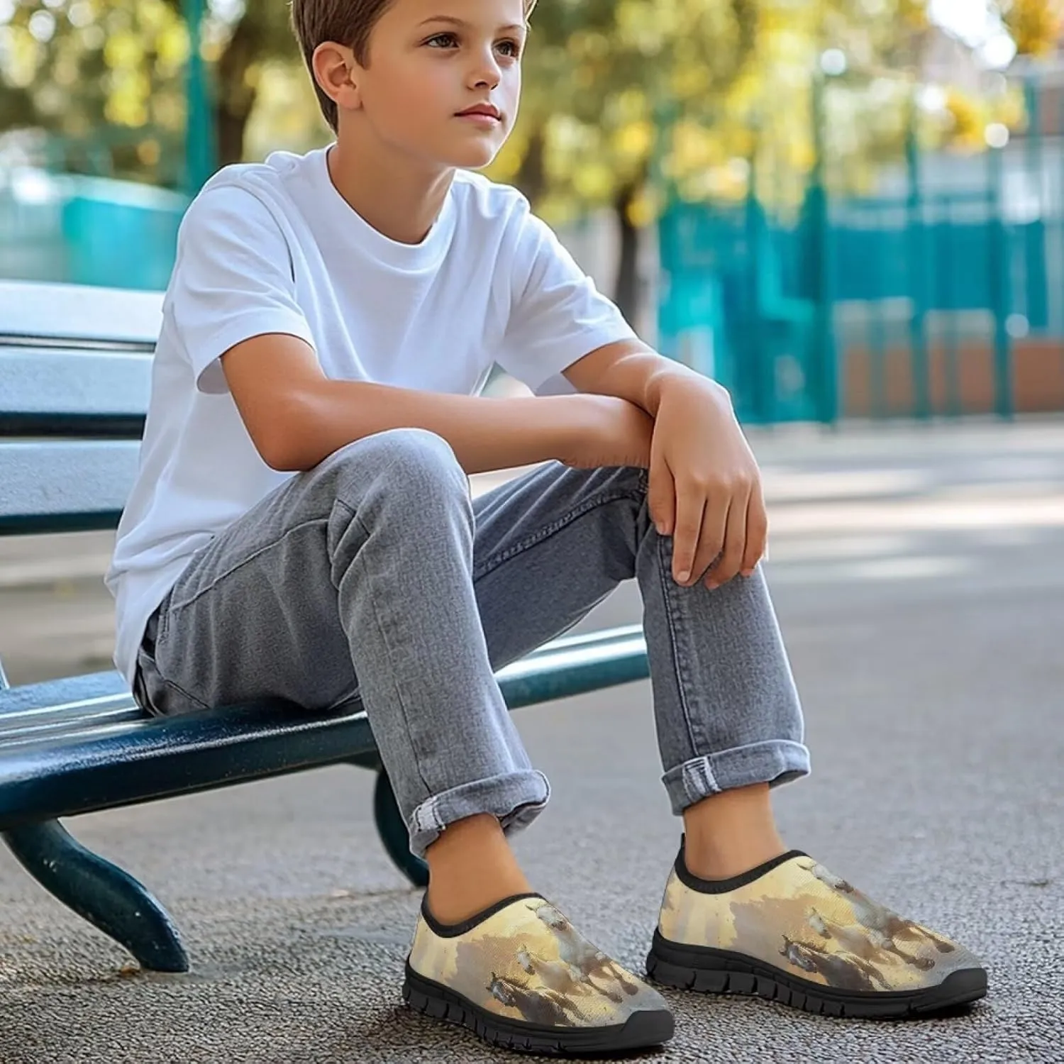 Low Cut Horse Print Running Shoes for Boys and Girls Comfortable Casual Sneakers Laceless Walking Shoes