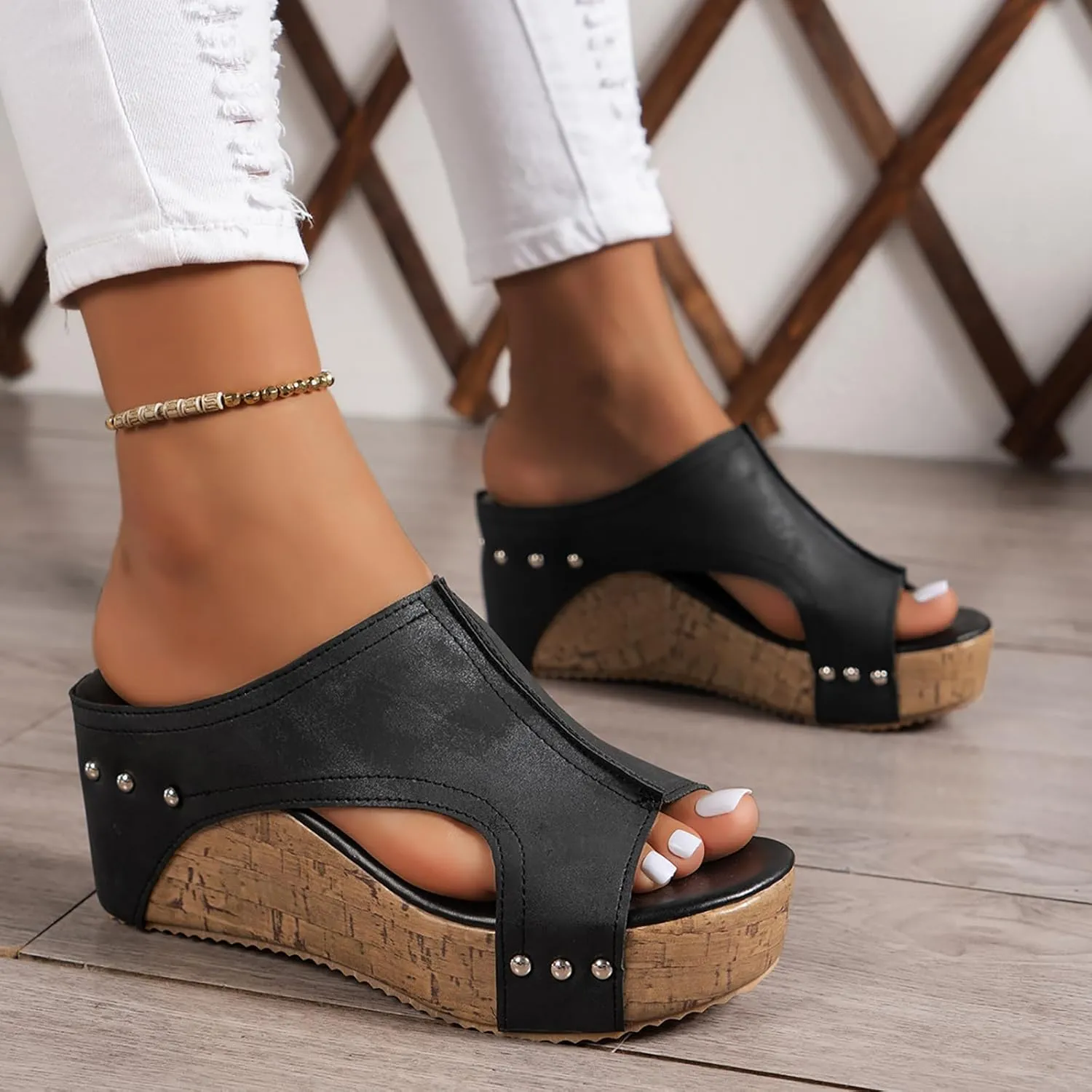 Maison Cork Wedges, Women's Comfy Cork Wedges & Platform Slides, Thick Sole Non-slip Orthopedic Sandals for Summer