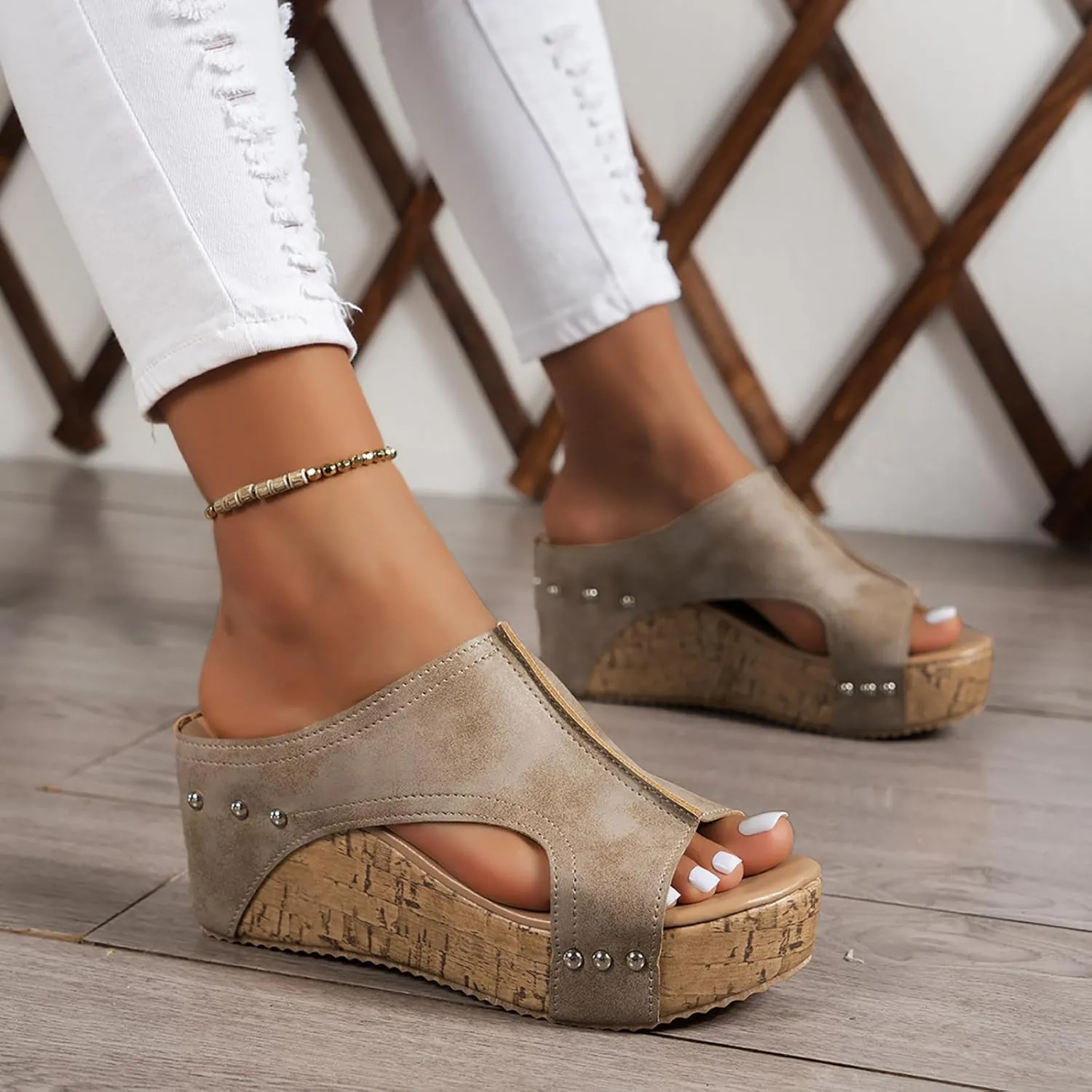 Maison Cork Wedges, Women's Comfy Cork Wedges & Platform Slides, Thick Sole Non-slip Orthopedic Sandals for Summer