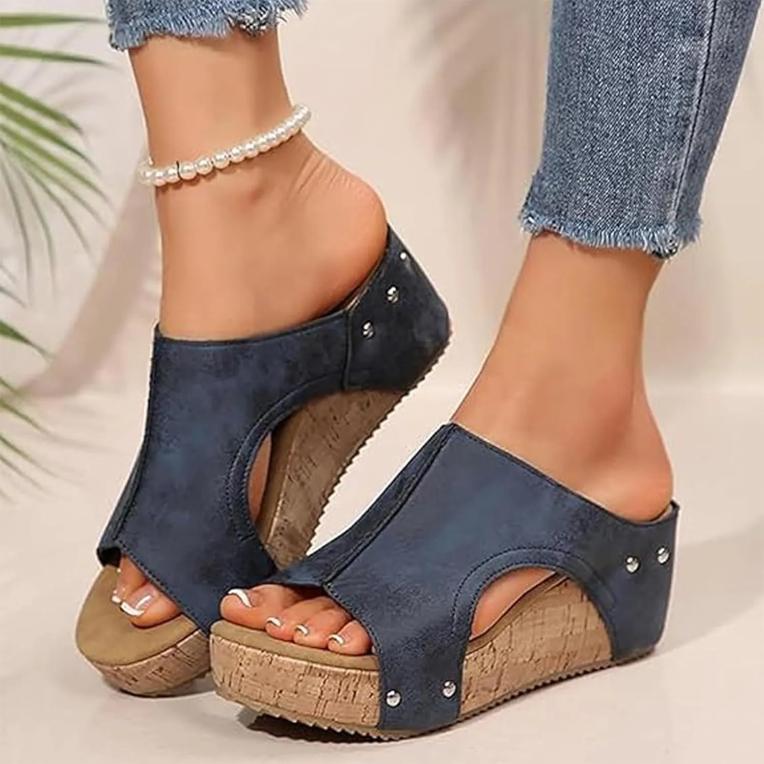 Maison Cork Wedges, Women's Comfy Cork Wedges & Platform Slides, Thick Sole Non-slip Orthopedic Sandals for Summer