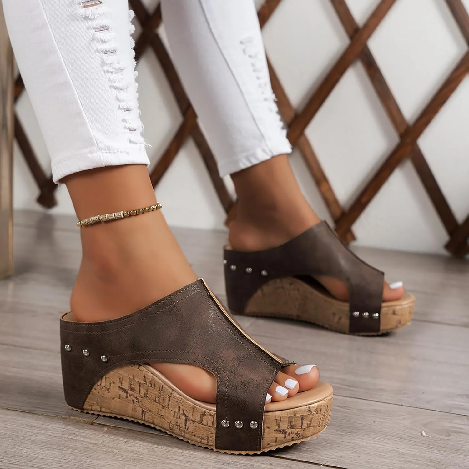 Maison Cork Wedges, Women's Comfy Cork Wedges & Platform Slides, Thick Sole Non-slip Orthopedic Sandals for Summer