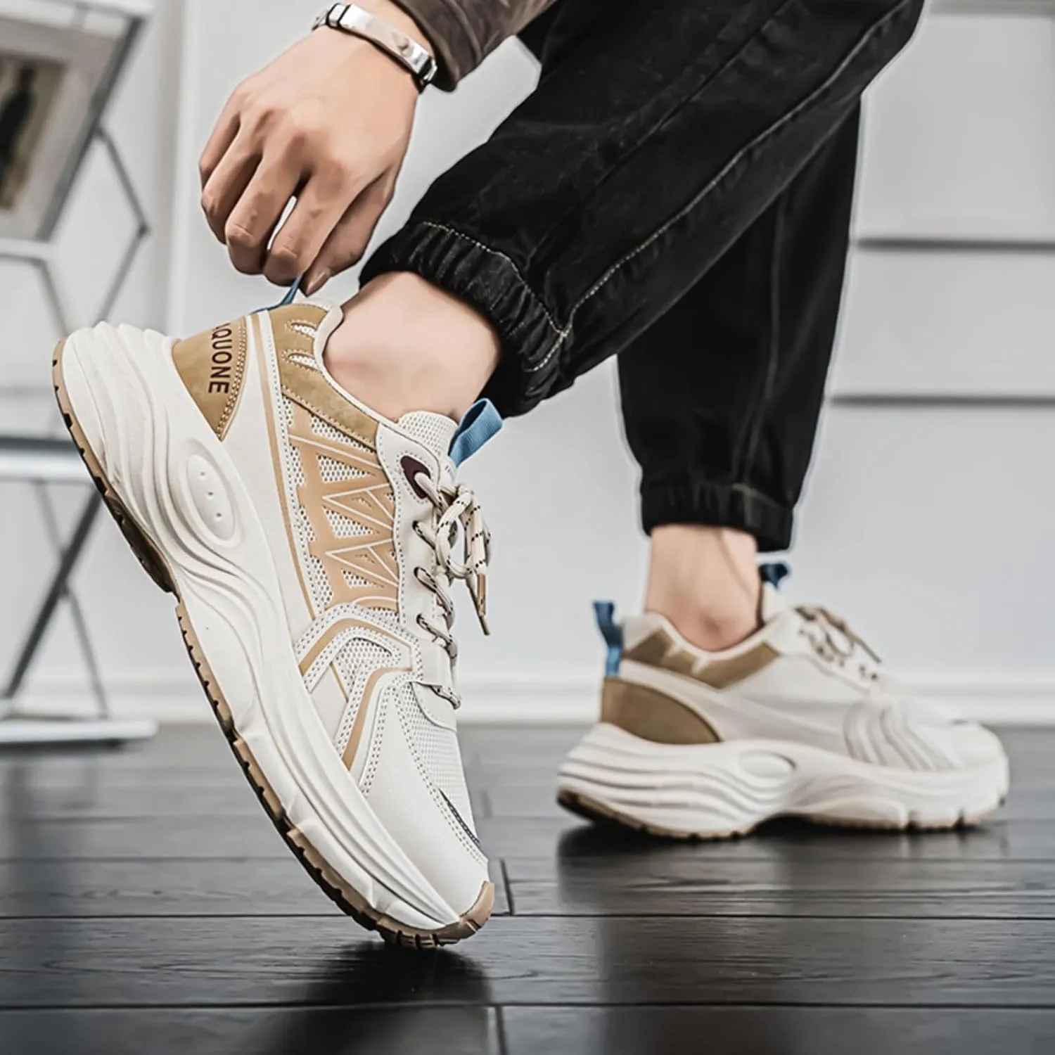 Men 's Fashion Breathable Mesh Chunky Platform Lace Up Sneakers Casual Soft Thick Dad Shoes Retro Running Walking Shoes