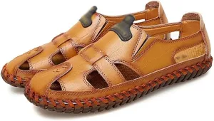 Men Sandals Real Leather Casual Beach Shoes Fisherman Leisure Trekking Non-Slip Breathable Slippers Hiking(44)