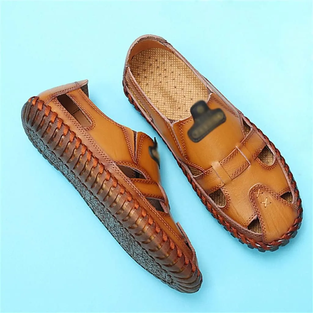 Men Sandals Real Leather Casual Beach Shoes Fisherman Leisure Trekking Non-Slip Breathable Slippers Hiking(44)
