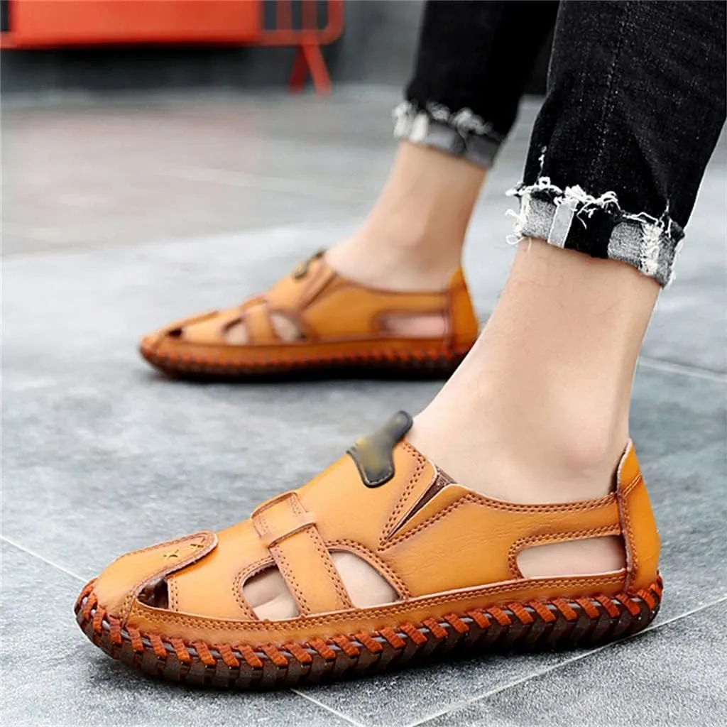 Men Sandals Real Leather Casual Beach Shoes Fisherman Leisure Trekking Non-Slip Breathable Slippers Hiking(44)