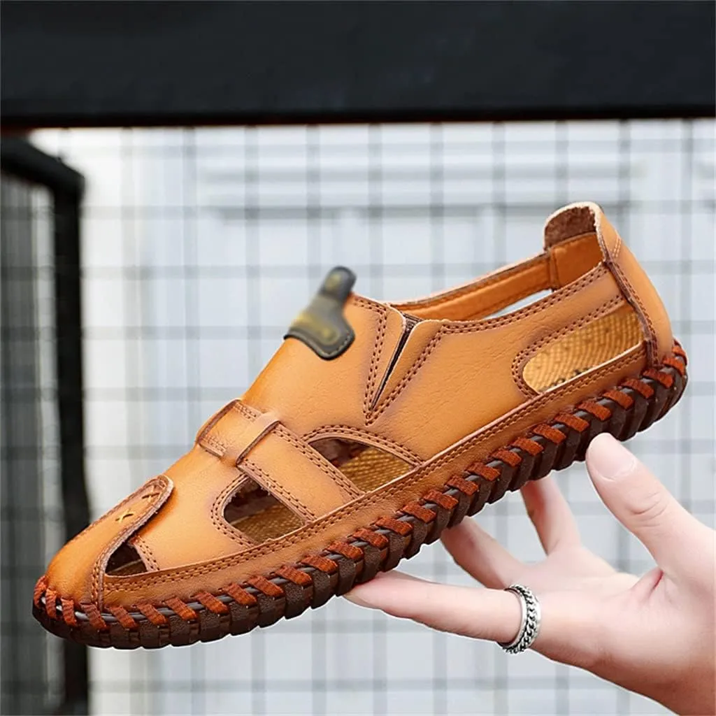 Men Sandals Real Leather Casual Beach Shoes Fisherman Leisure Trekking Non-Slip Breathable Slippers Hiking(44)