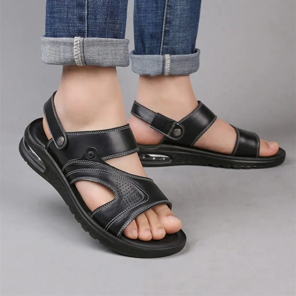Men Sandals Split Leather Sandals Beach Shoes Outdoor Anti-Slip Casual Shoes Slippers Breathable Footwear(40)
