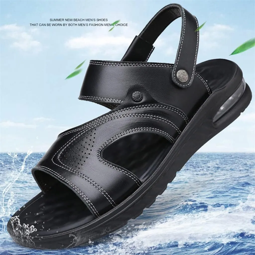 Men Sandals Split Leather Sandals Beach Shoes Outdoor Anti-Slip Casual Shoes Slippers Breathable Footwear(40)