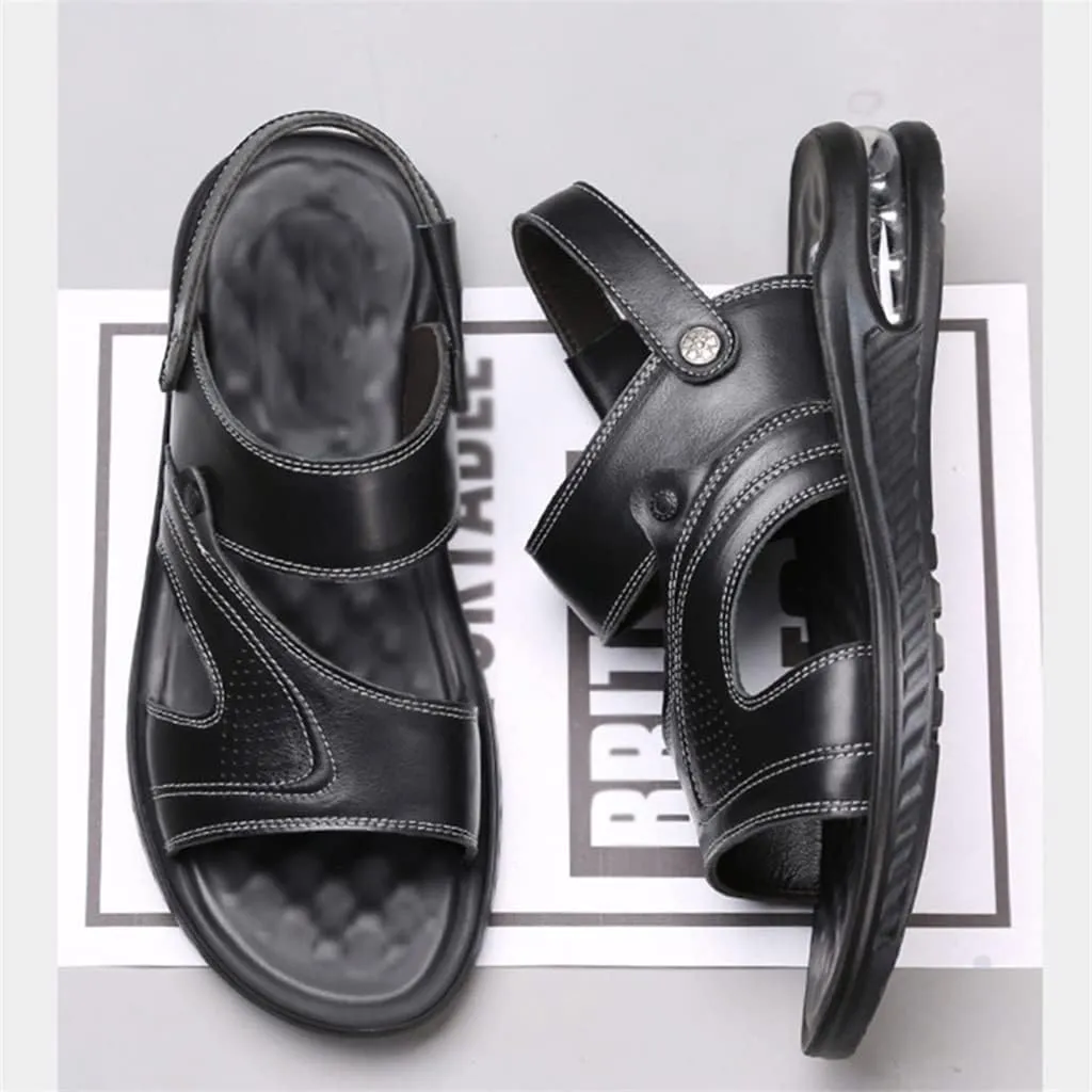 Men Sandals Split Leather Sandals Beach Shoes Outdoor Anti-Slip Casual Shoes Slippers Breathable Footwear(40)