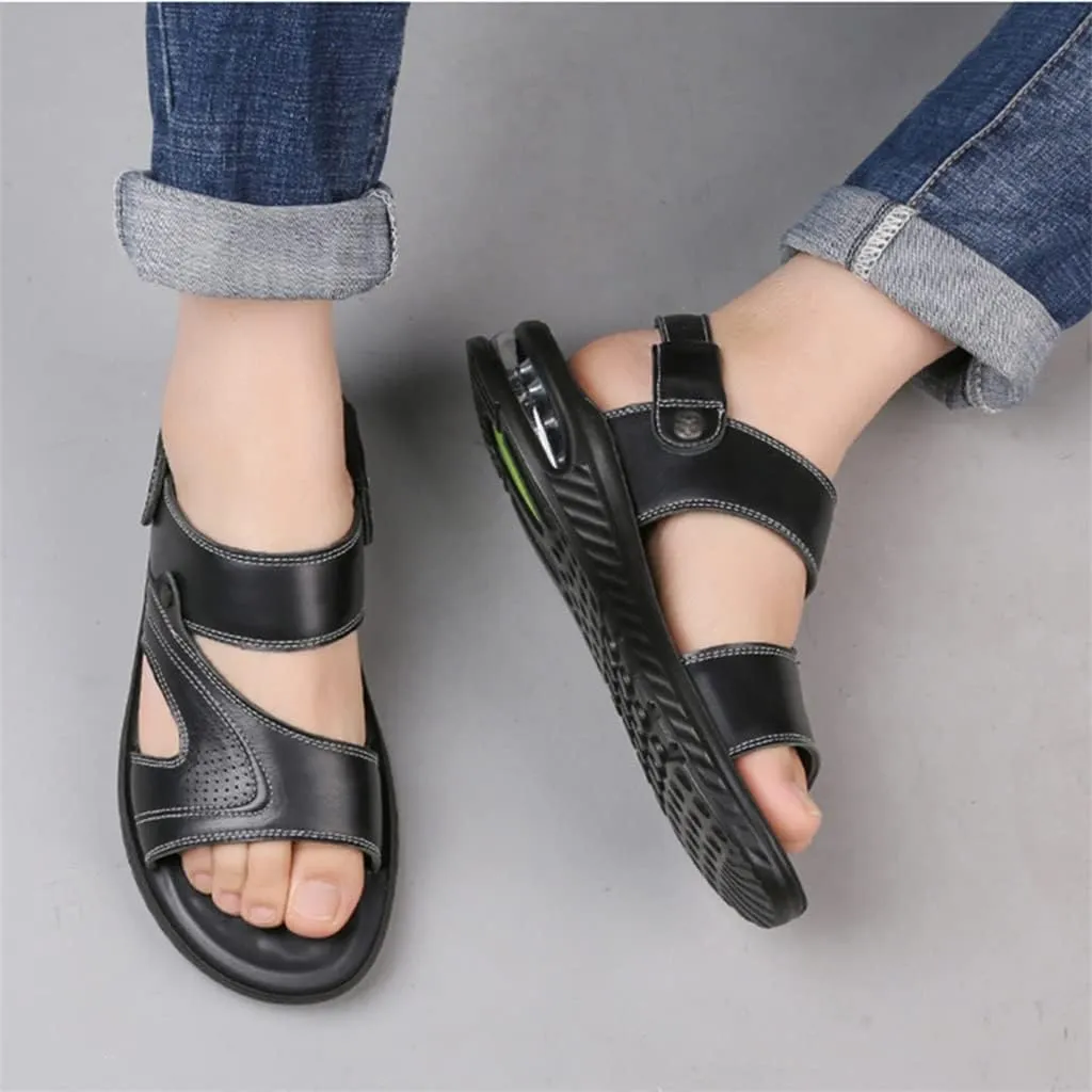 Men Sandals Split Leather Sandals Beach Shoes Outdoor Anti-Slip Casual Shoes Slippers Breathable Footwear(40)