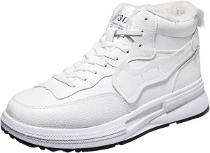 Men Warm Plush and Versatile Solid Color Leather Casual Shoes Breathable Soft Sole Cotton Shoes Leather Work Boots Women