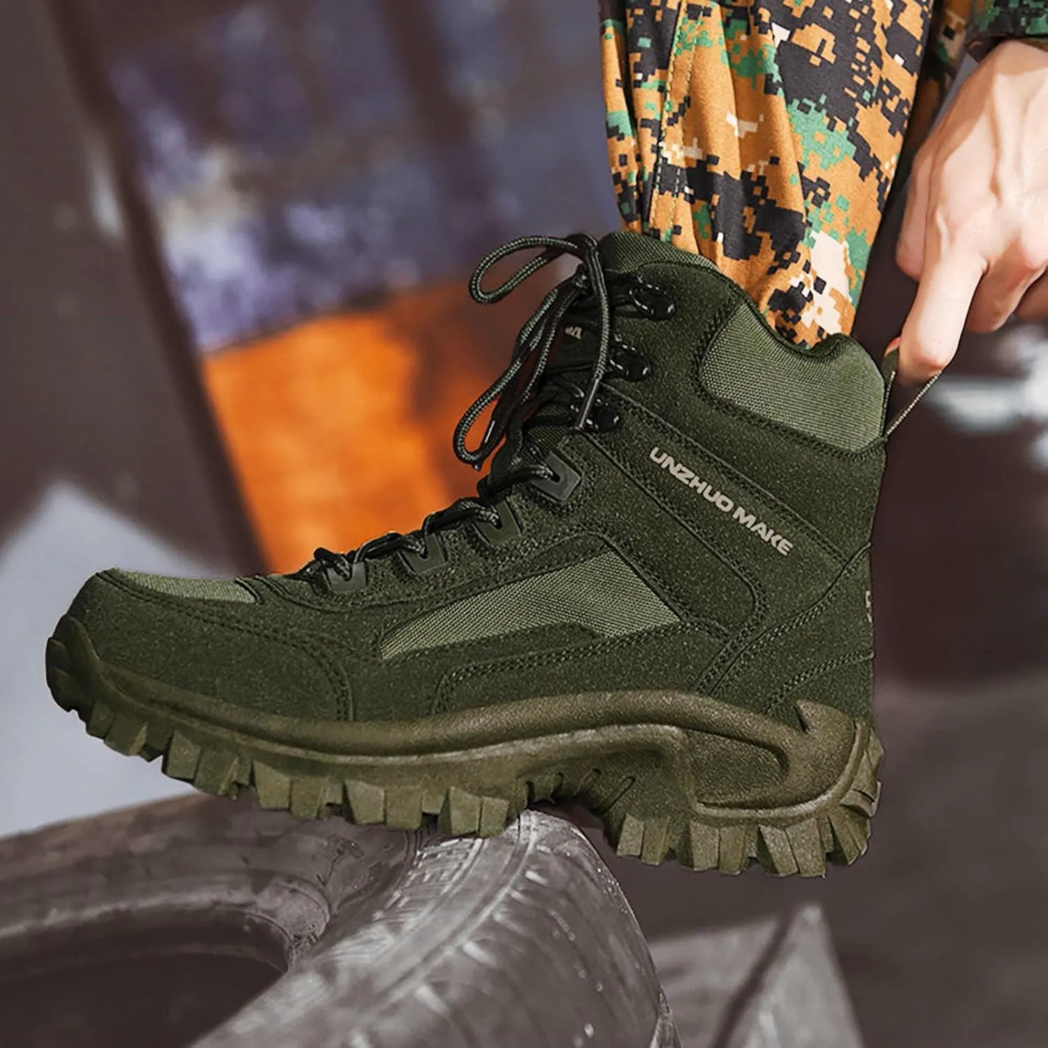 Men Water Proof Hiking and Camping Boots Comfortable and Breathable Side Zipper Non Slip Durable All Weather Boots Men