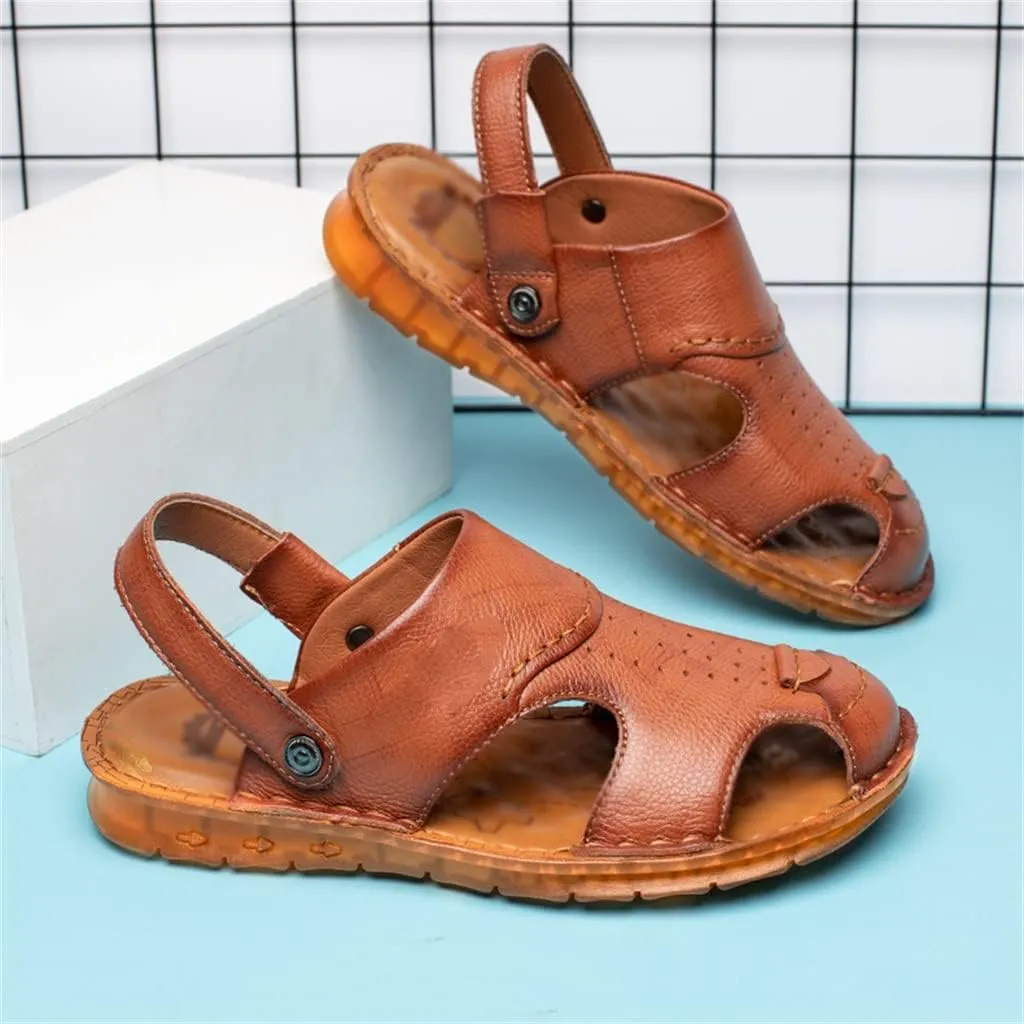 Men's Cowhide Beach Men's Shoes Casual Leather Cow Tendon Soft Sole Beach Men's Sandals Sandalias(38)