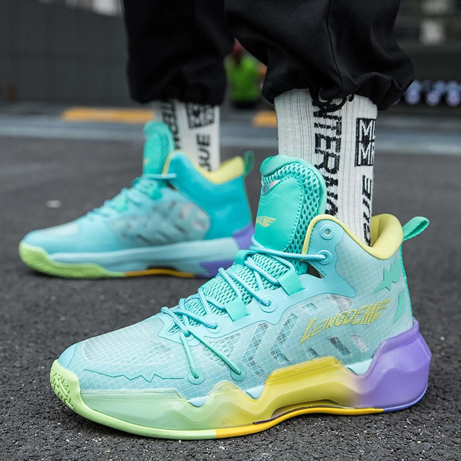 Men's Fashion Basketball Shoes Sneakers Women's High Top Breathable Tennis Running Shoes Comfortable Non-Slip Arch Support Team Training Shoes